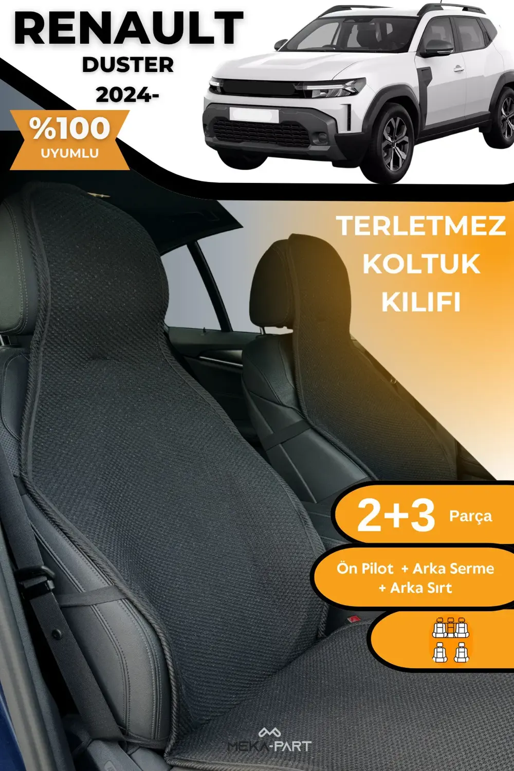 Terletmez Oto Koltuk Koruyucu Kılıf %100 Pamuk 5 li Tam Set Füme