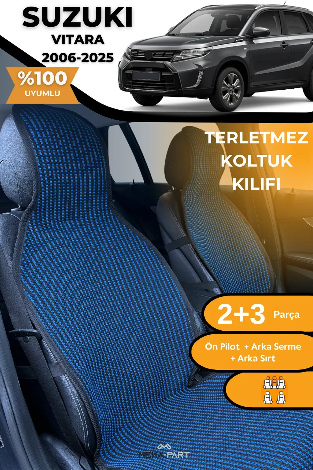 Terletmez Oto Koltuk Koruyucu Kılıf %100 Pamuk 5 li Tam Set Krem
