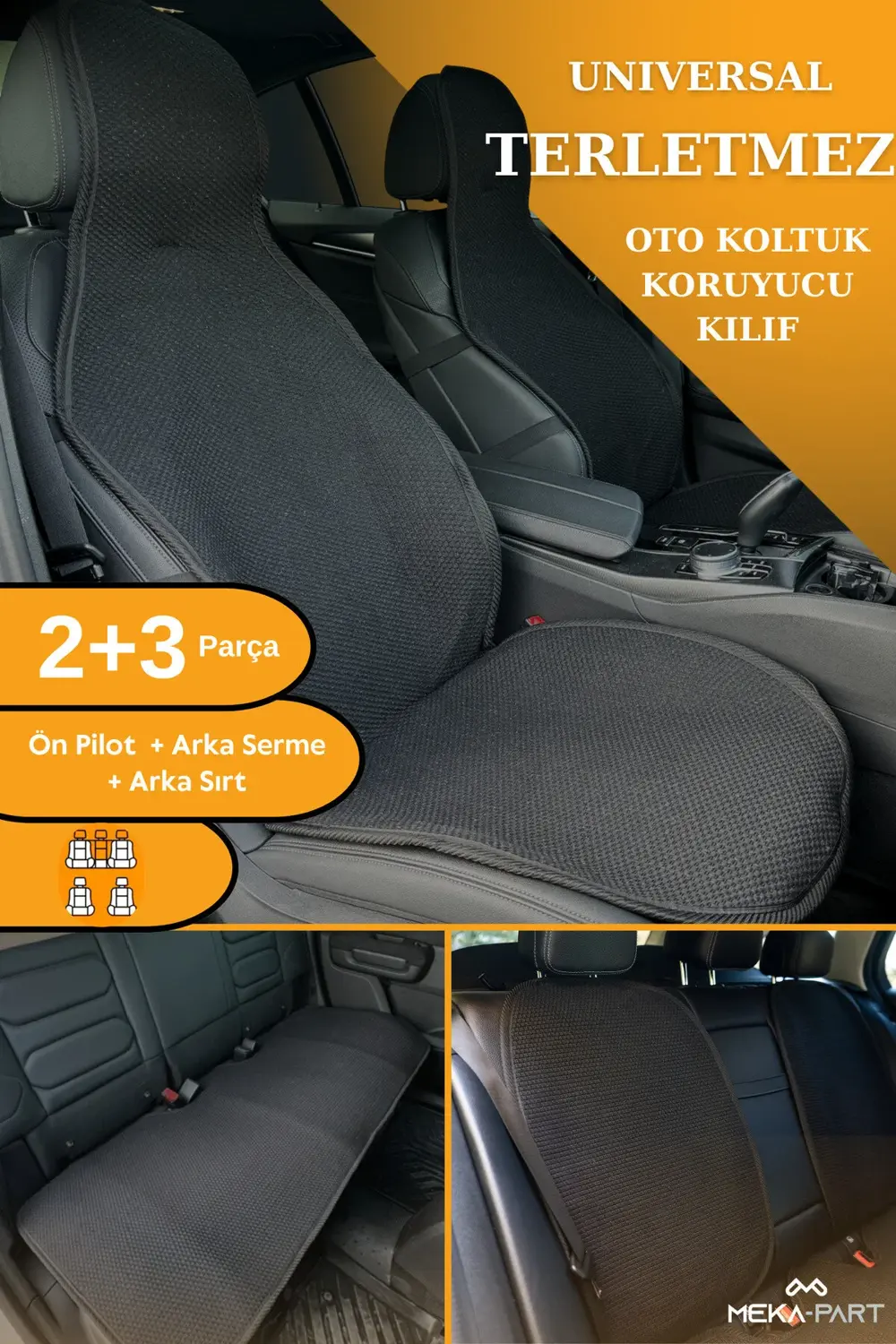 Terletmez Oto Koltuk Koruyucu Kılıf %100 Pamuk 5 li Tam Set Mavi