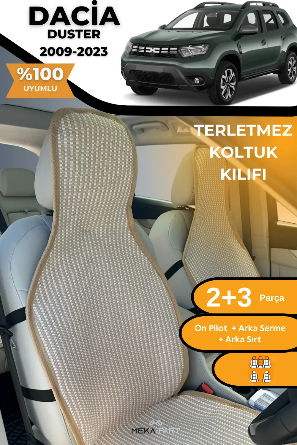 Terletmez Oto Koltuk Koruyucu Kılıf %100 Pamuk 5 li Tam Set Krem