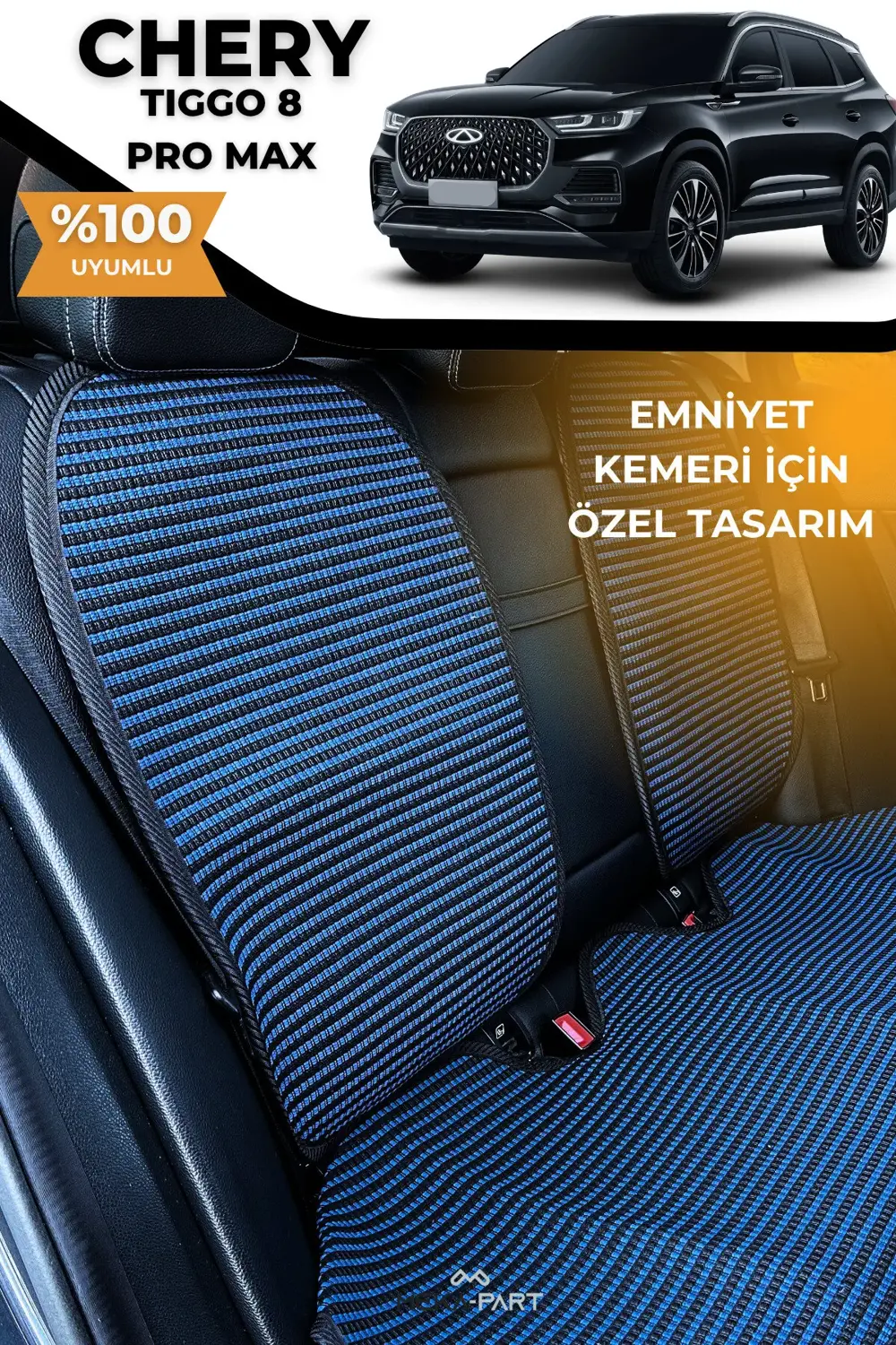 Terletmez Oto Koltuk Koruyucu Kılıf %100 Pamuk 5 li Tam Set Mavi