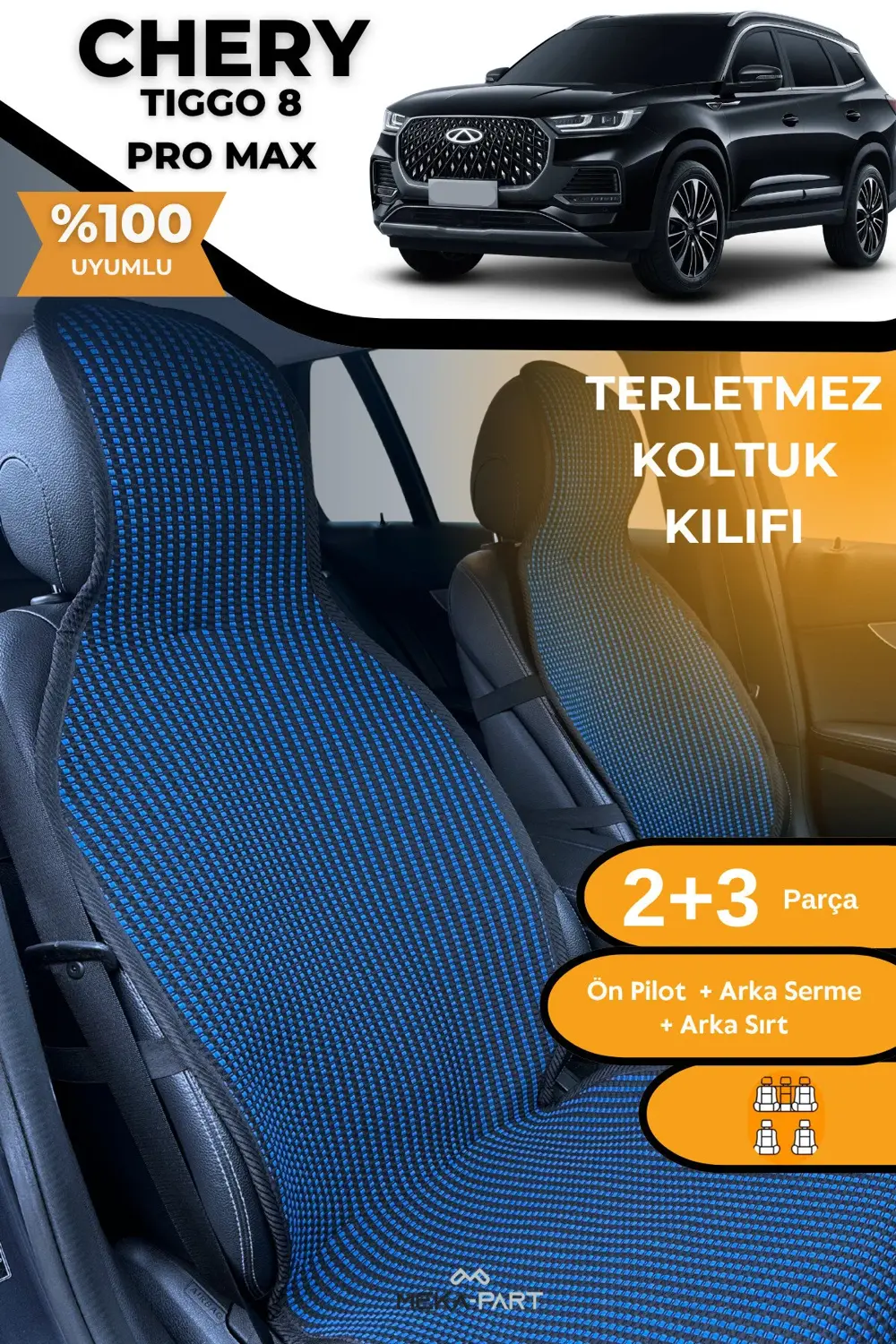 Terletmez Oto Koltuk Koruyucu Kılıf %100 Pamuk 5 li Tam Set Mavi