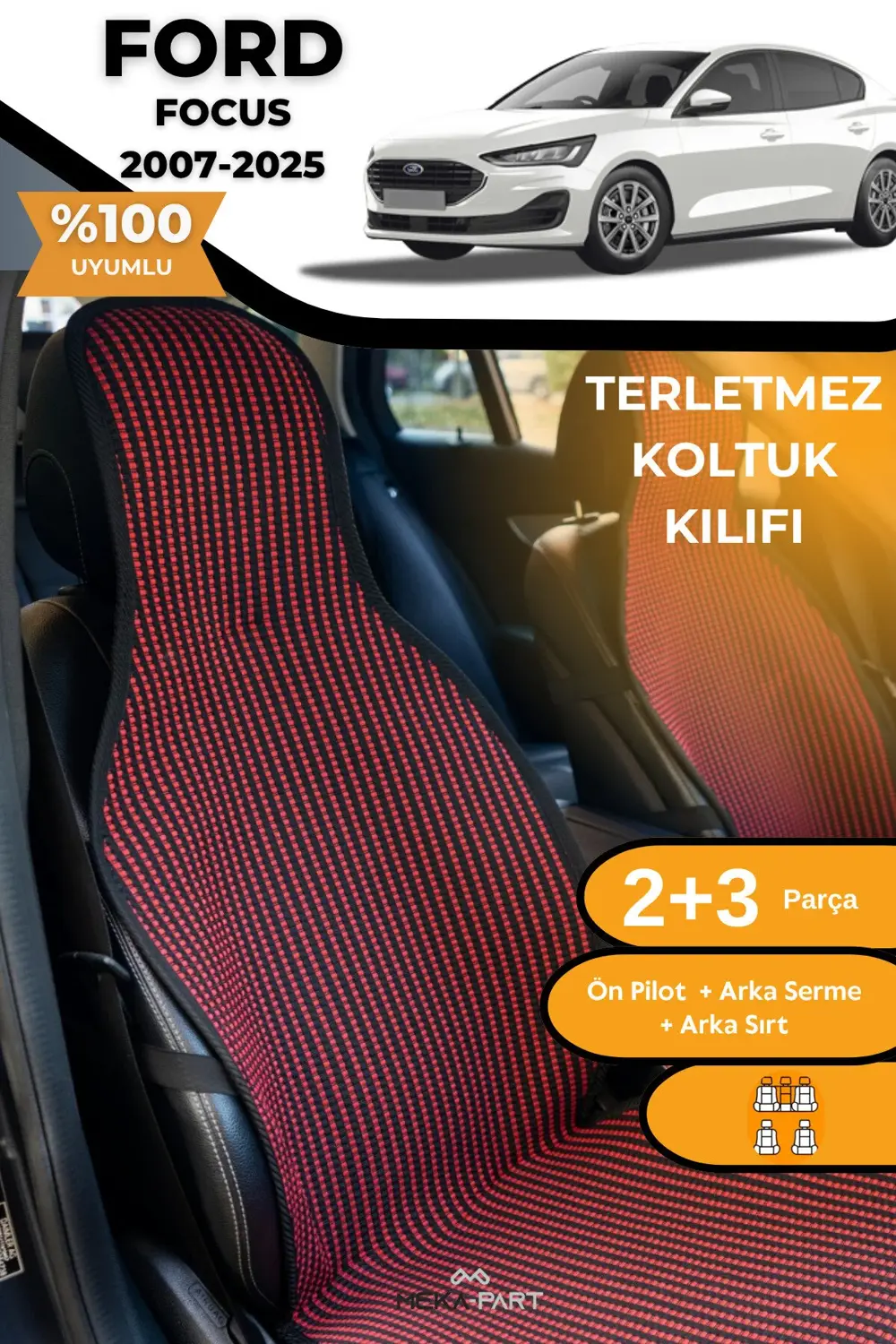 Terletmez Oto Koltuk Koruyucu Kılıf %100 Pamuk 5 li Tam Set Kırmı