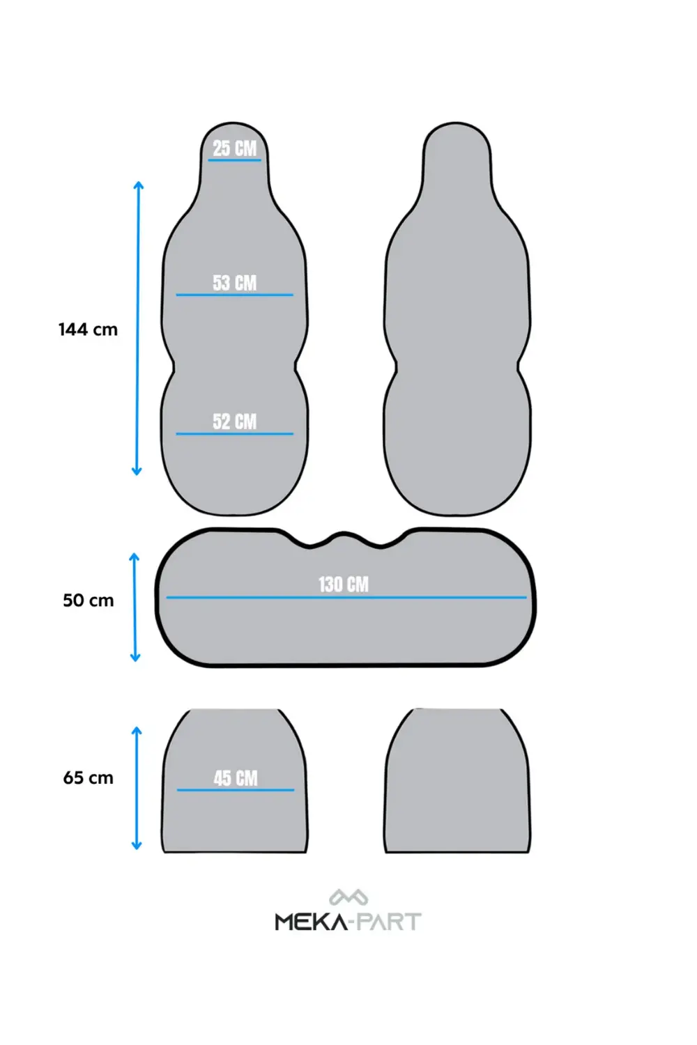 Terletmez Oto Koltuk Koruyucu Kılıf %100 Pamuk 5 li Tam Set Mavi