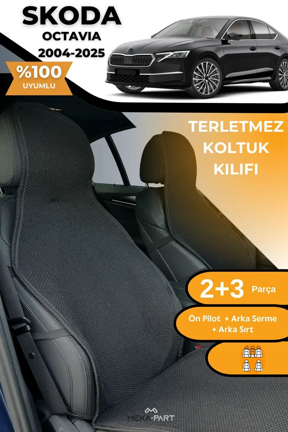 Terletmez Oto Koltuk Koruyucu Kılıf %100 Pamuk 5 li Tam Set Füme