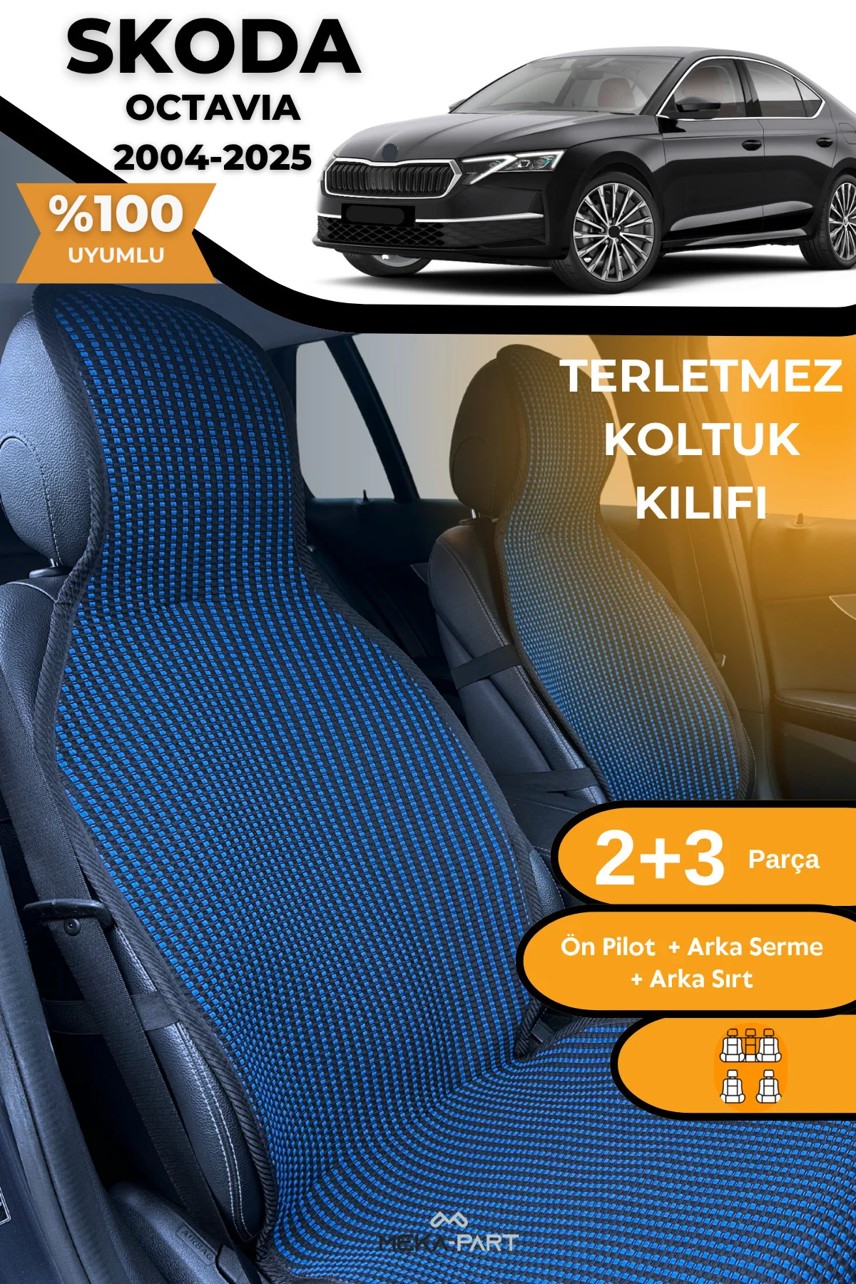 Terletmez Oto Koltuk Koruyucu Kılıf %100 Pamuk 5 li Tam Set Füme 