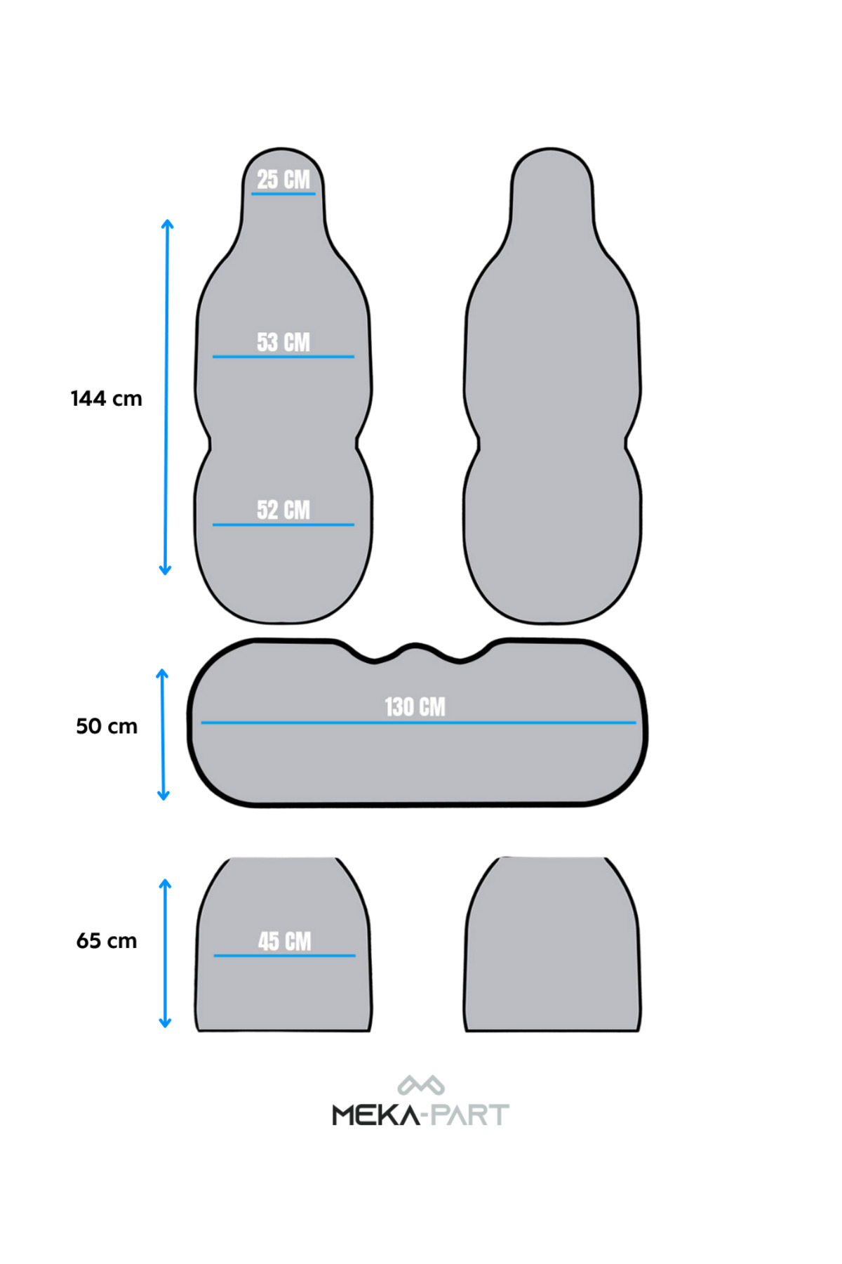 Trend Terletmez Oto Koltuk Koruyucu Kılıf %100 Pamuk 5 Li Tam Set Füme
