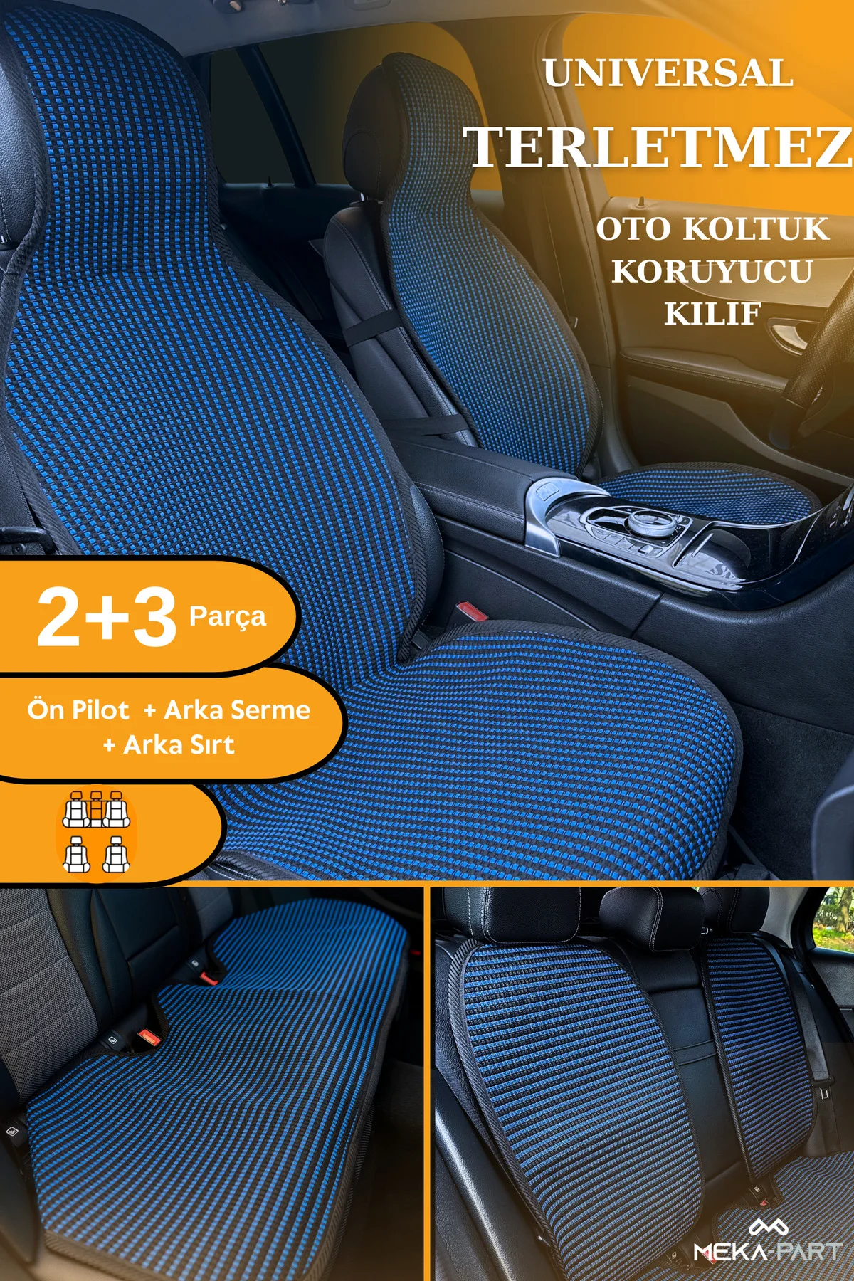 Terletmez Oto Koltuk Koruyucu Kılıf %100 Pamuk 5 li Tam Set Mavi Siyah Seat Leon Tüm Modeller