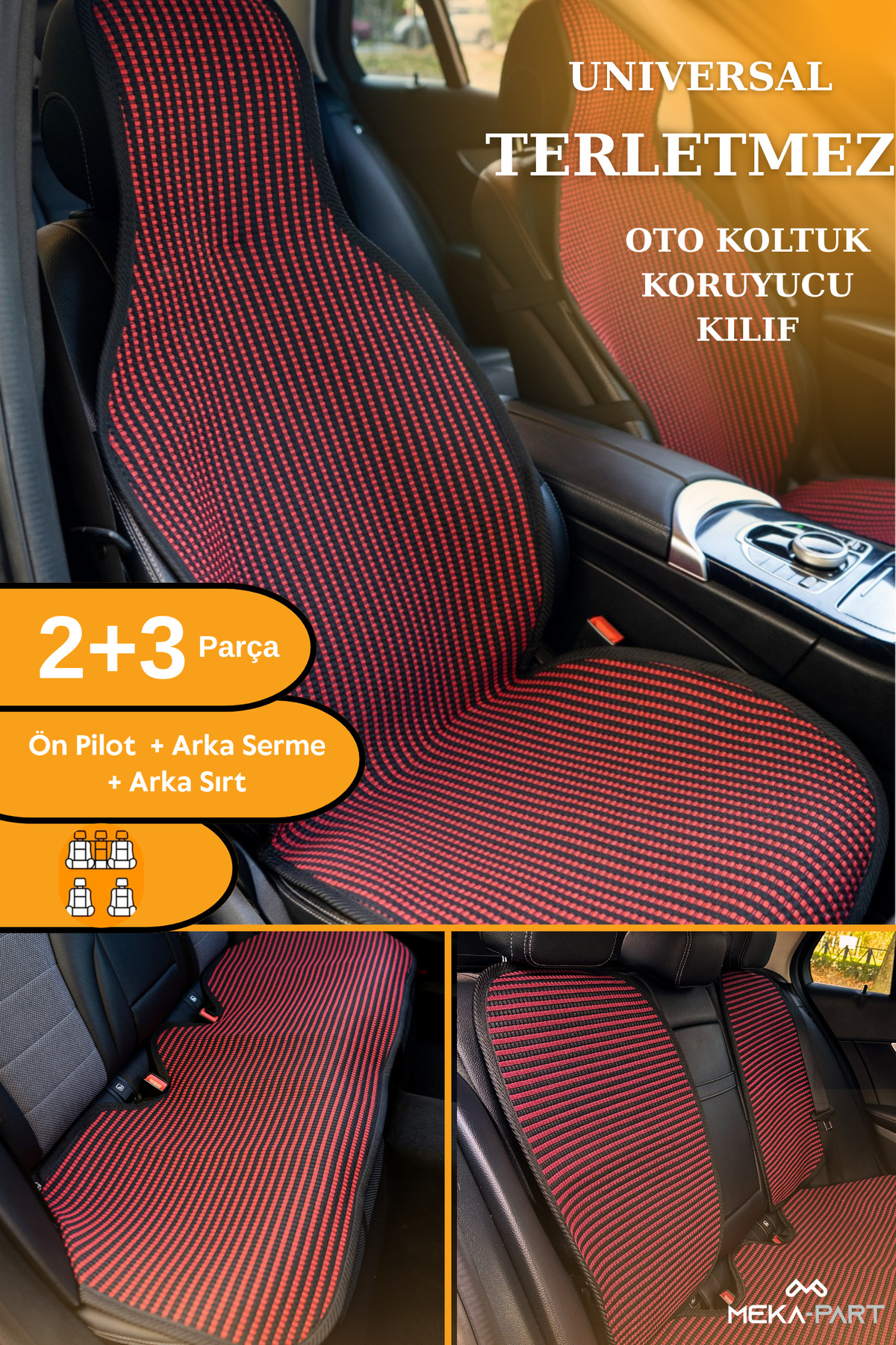 Trend Terletmez Oto Koltuk Koruyucu Kılıf %100 Pamuk 5 Li Tam Set Kırmı