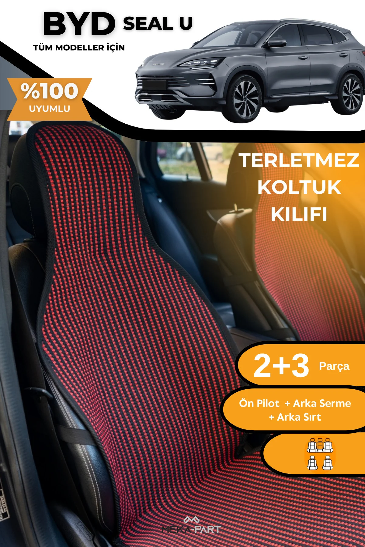 Terletmez Oto Koltuk Koruyucu Kılıf %100 Pamuk 5 li Tam Set Kırmı
