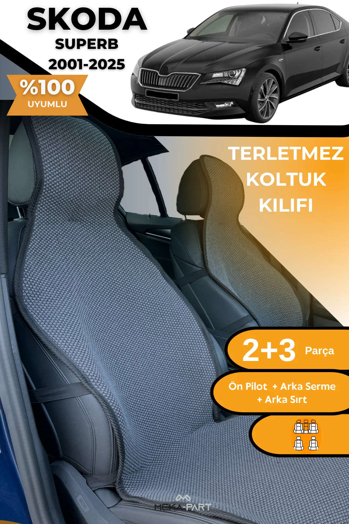 Terletmez Oto Koltuk Koruyucu Kılıf %100 Pamuk 5 li Tam Set Füme 