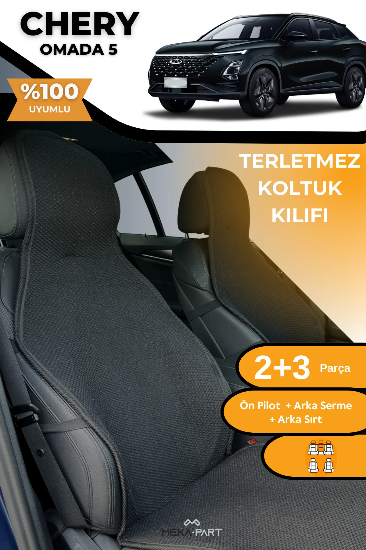 Terletmez Oto Koltuk Koruyucu Kılıf %100 Pamuk 5 li Tam Set Krem 