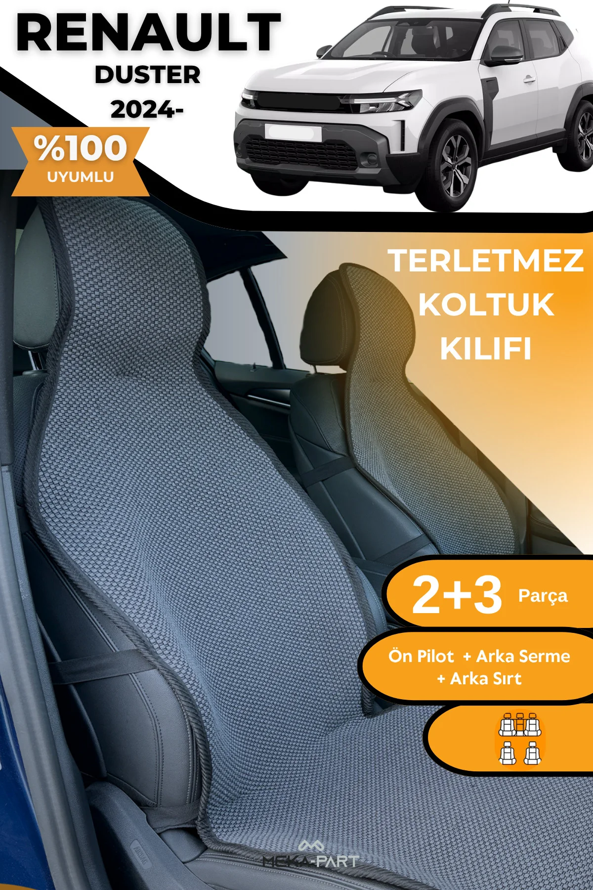 Terletmez Oto Koltuk Koruyucu Kılıf %100 Pamuk 5 li Tam Set Füme 