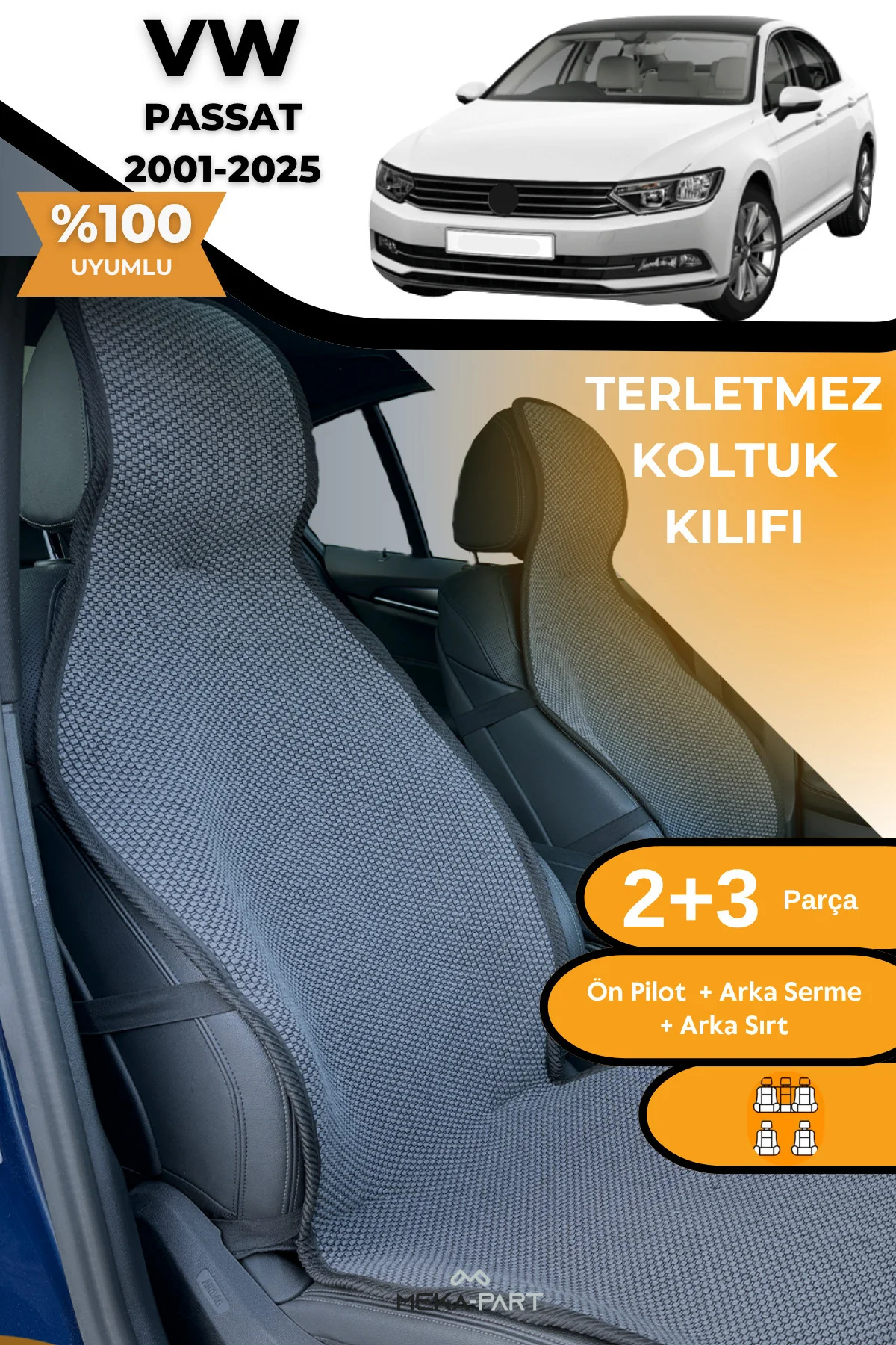 Terletmez Oto Koltuk Koruyucu Kılıf %100 Pamuk 5 li Tam Set Füme 