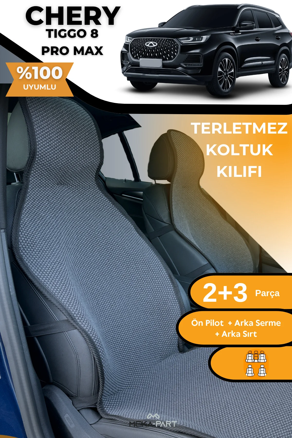 Terletmez Oto Koltuk Koruyucu Kılıf %100 Pamuk 5 li Tam Set Siyah