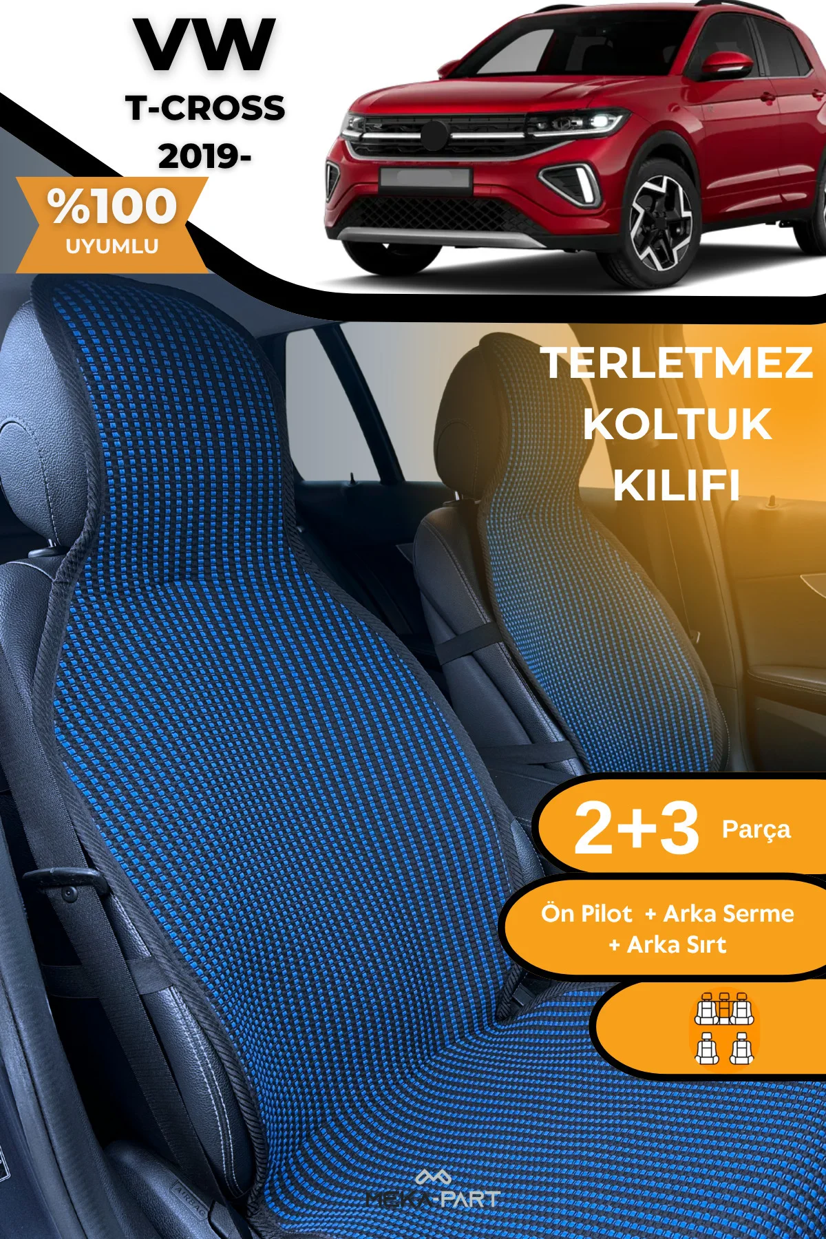 Terletmez Oto Koltuk Koruyucu Kılıf %100 Pamuk 5 li Tam Set Siyah
