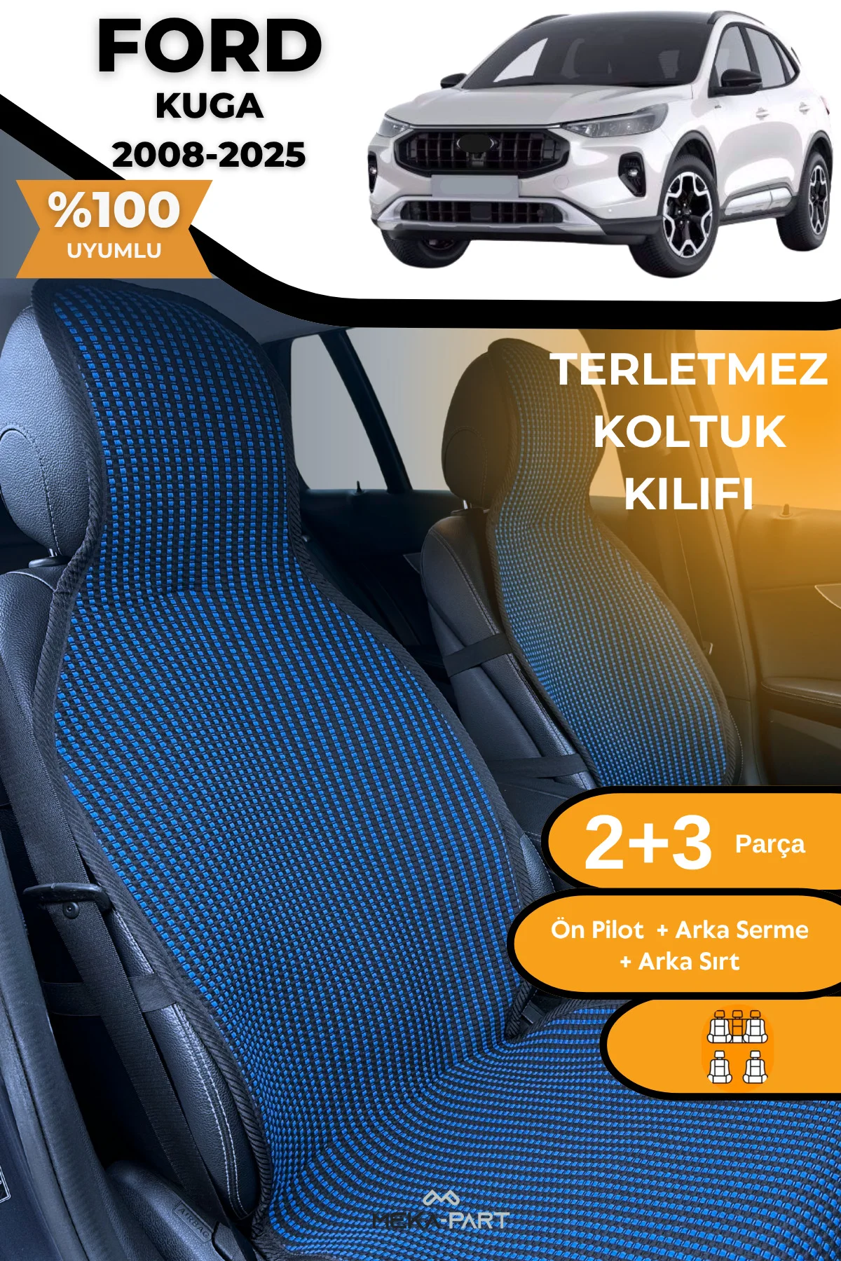 Terletmez Oto Koltuk Koruyucu Kılıf %100 Pamuk 5 li Tam Set Mavi 