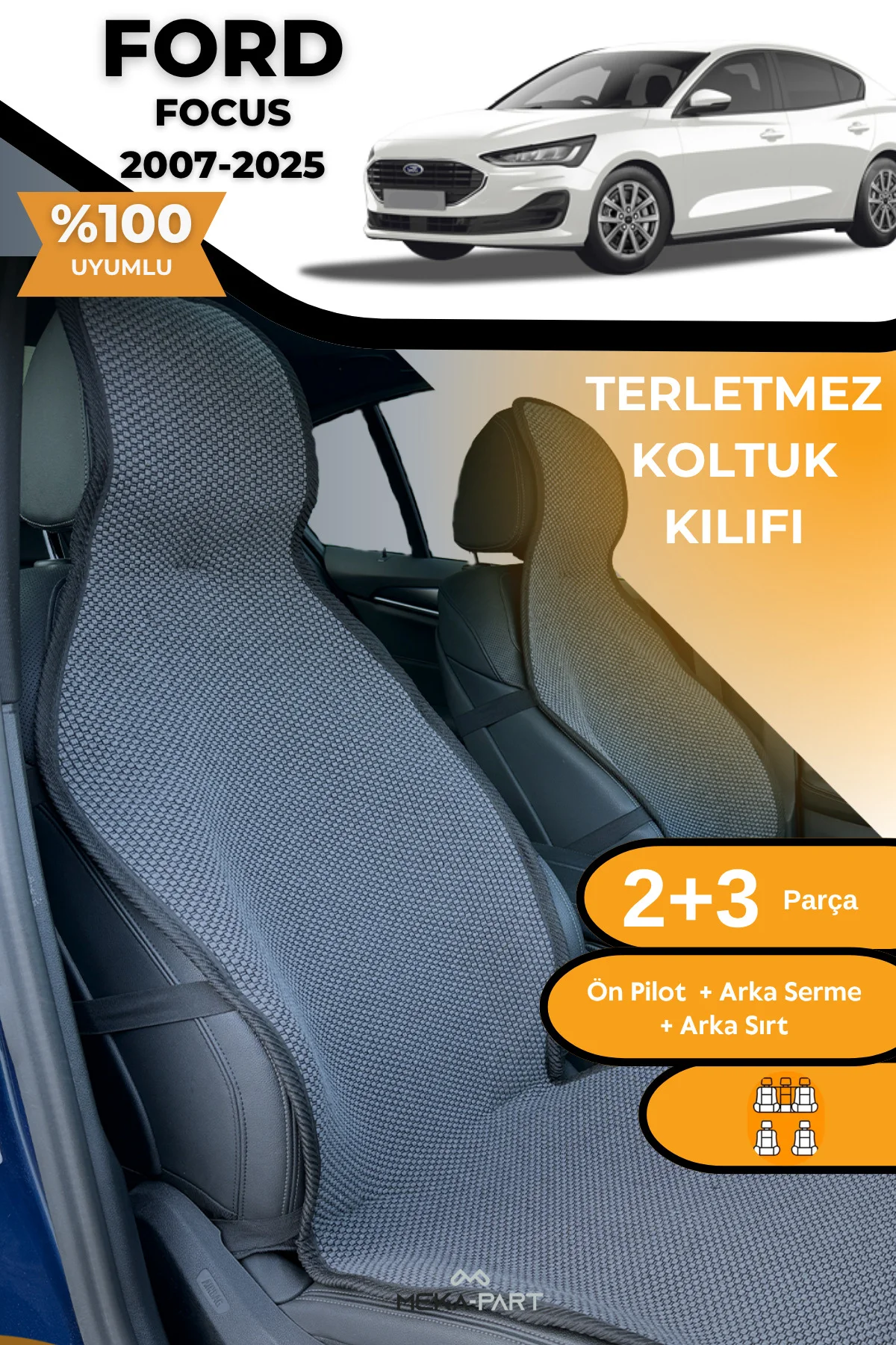 Terletmez Oto Koltuk Koruyucu Kılıf %100 Pamuk 5 li Tam Set Füme 
