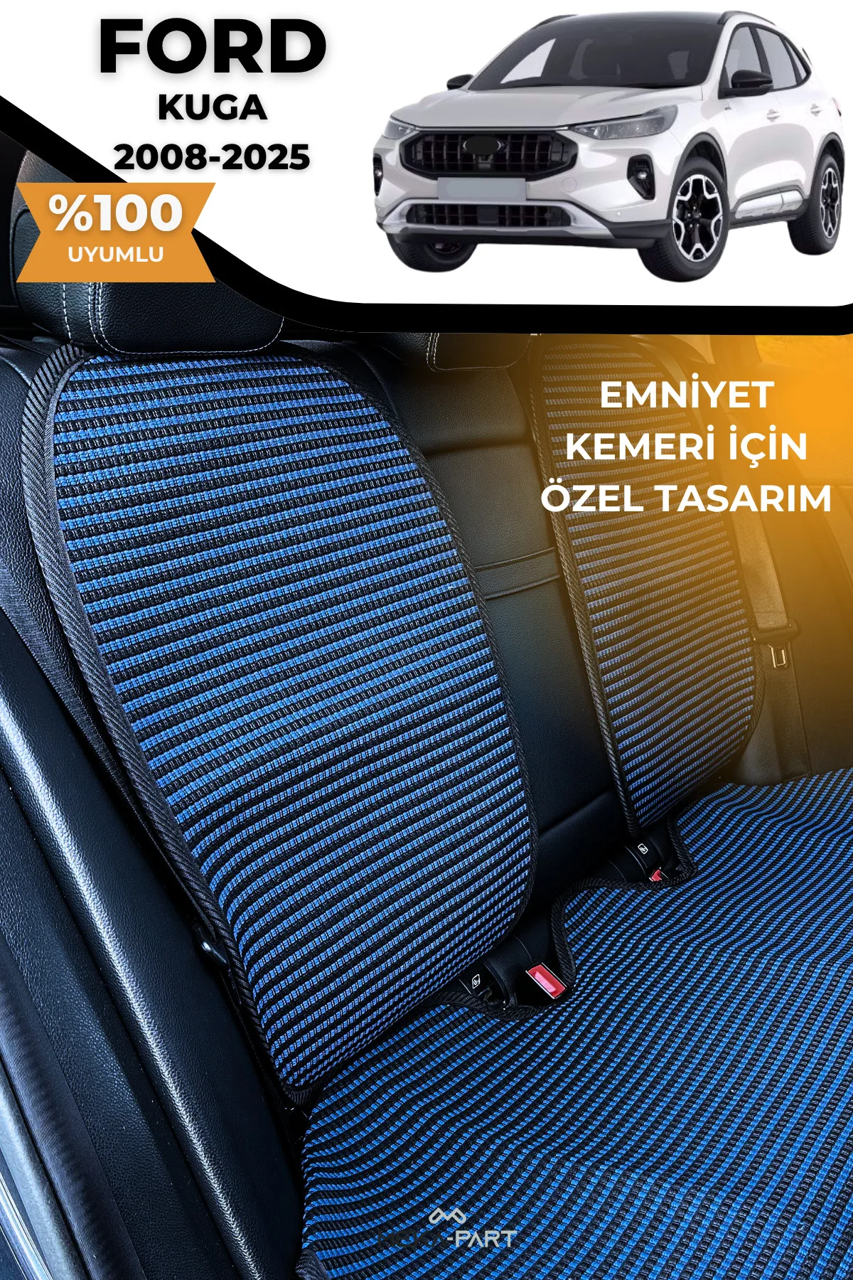Terletmez Oto Koltuk Koruyucu Kılıf %100 Pamuk 5 li Tam Set Mavi 