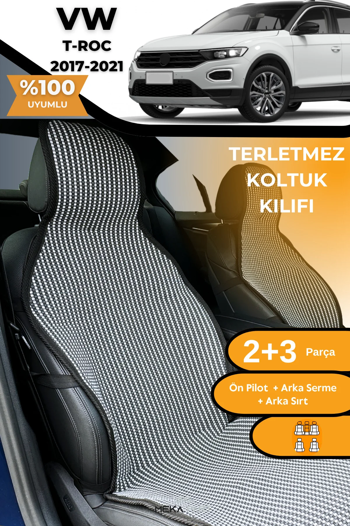 Terletmez Oto Koltuk Koruyucu Kılıf %100 Pamuk 5 li Tam Set Siyah