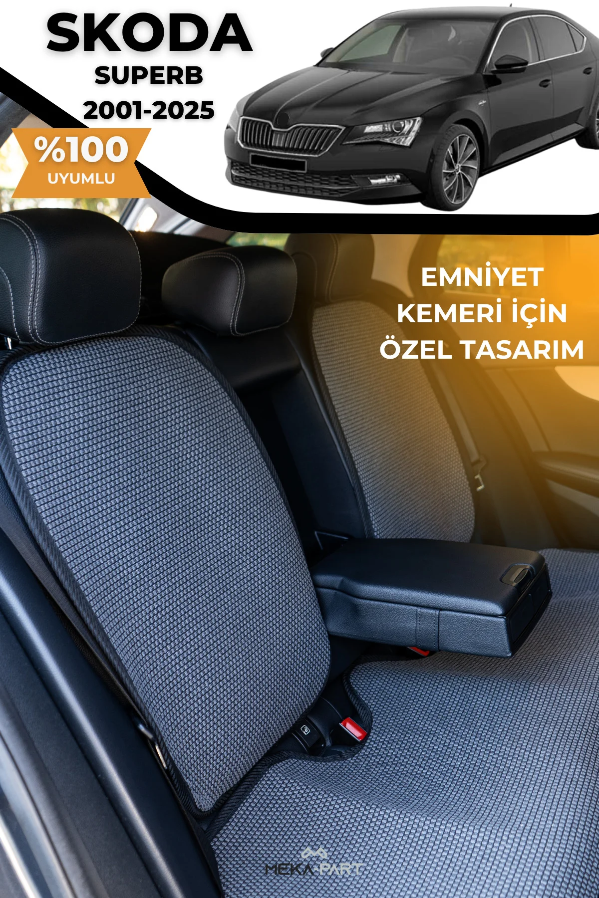 Terletmez Oto Koltuk Koruyucu Kılıf %100 Pamuk 5 li Tam Set Füme 