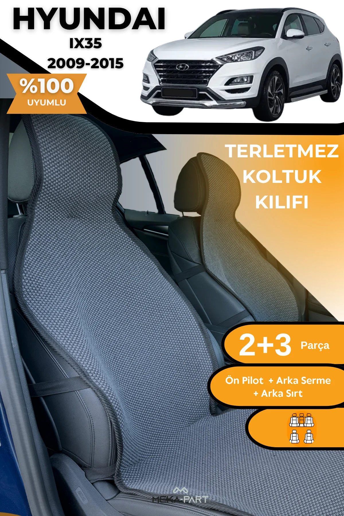 Terletmez Oto Koltuk Koruyucu Kılıf %100 Pamuk 5 li Tam Set Siyah