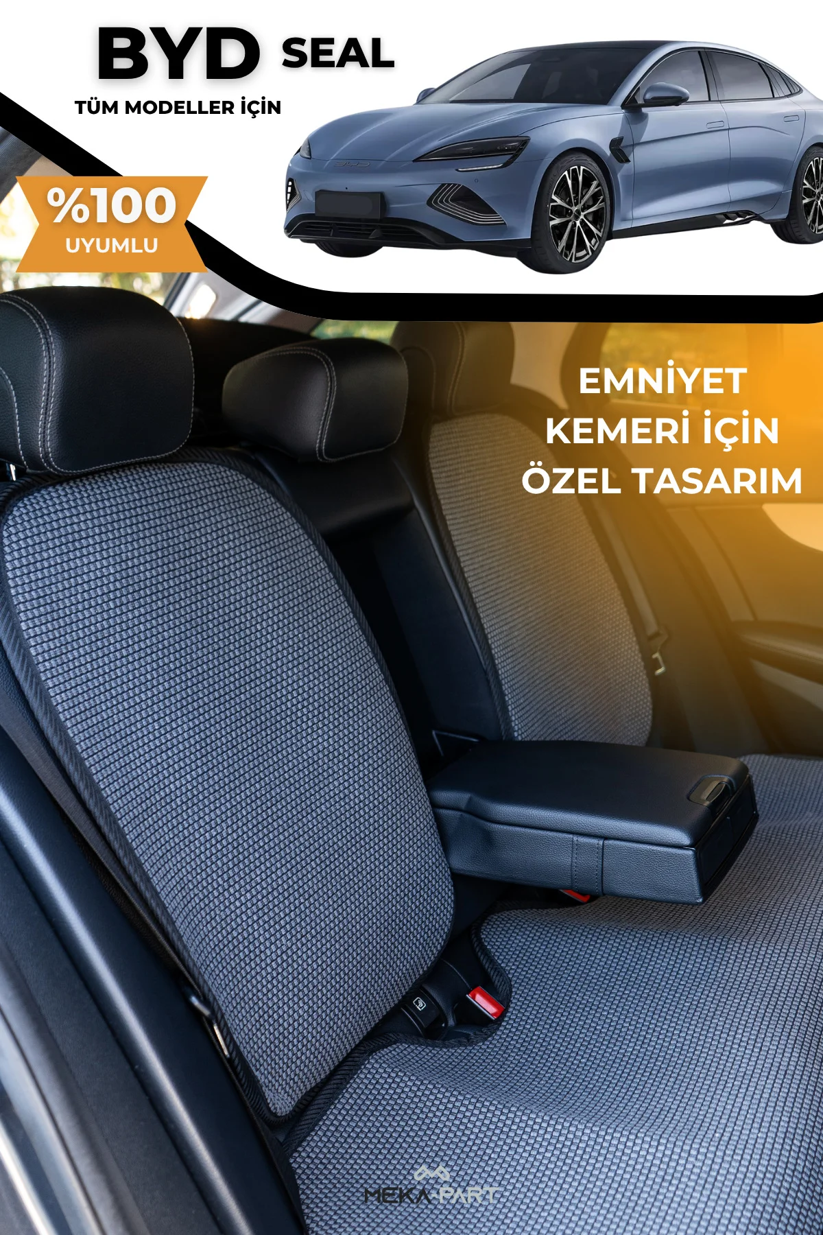 Terletmez Oto Koltuk Koruyucu Kılıf %100 Pamuk 5 li Tam Set Füme BYD Seal