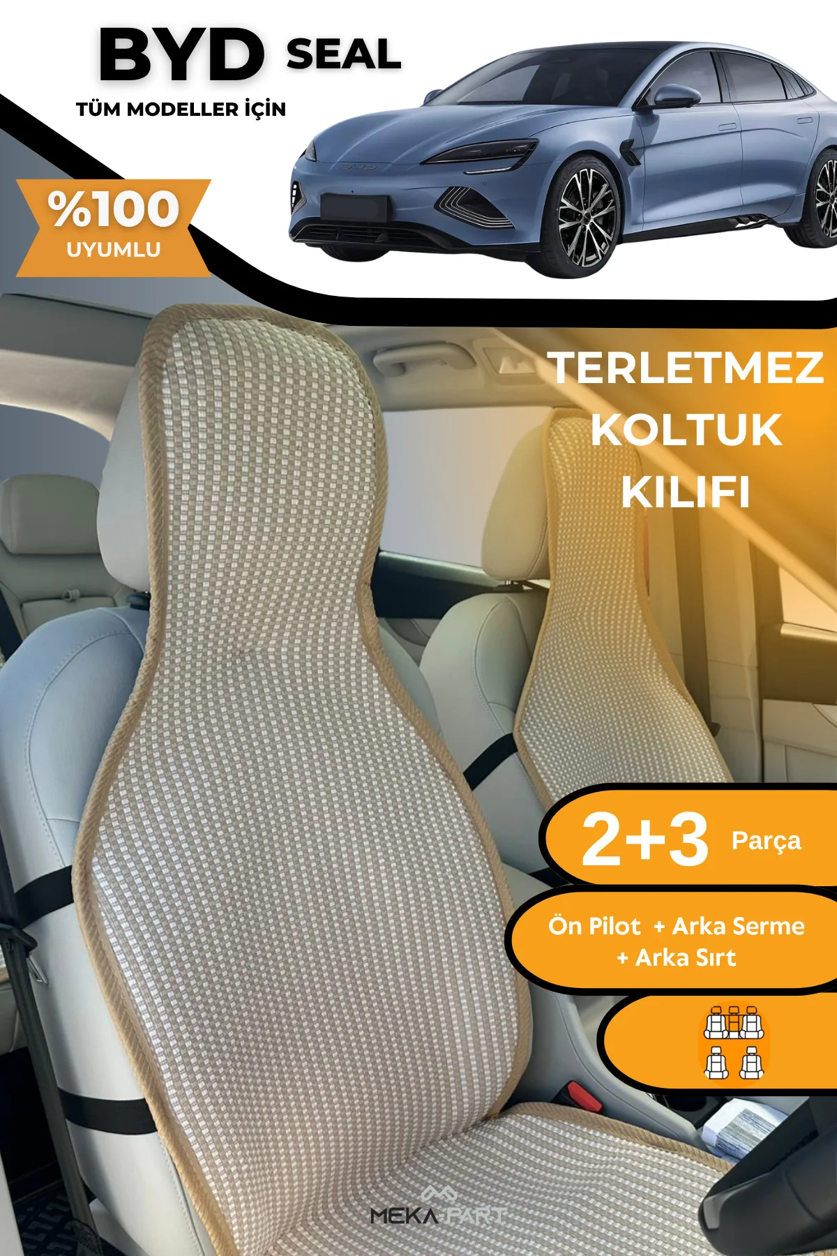 Terletmez Oto Koltuk Koruyucu Kılıf %100 Pamuk 5 li Tam Set Füme 
