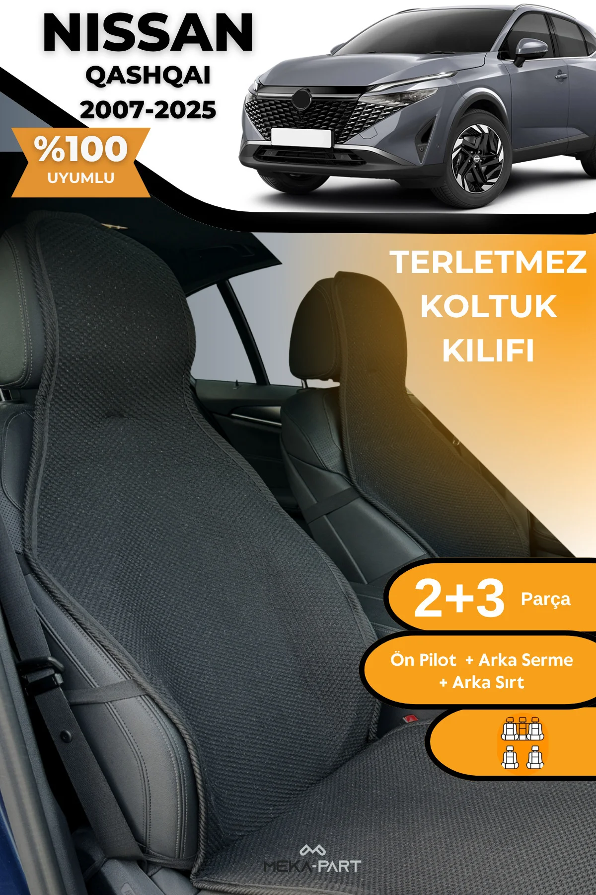 Terletmez Oto Koltuk Koruyucu Kılıf %100 Pamuk 5 li Tam Set Siyah