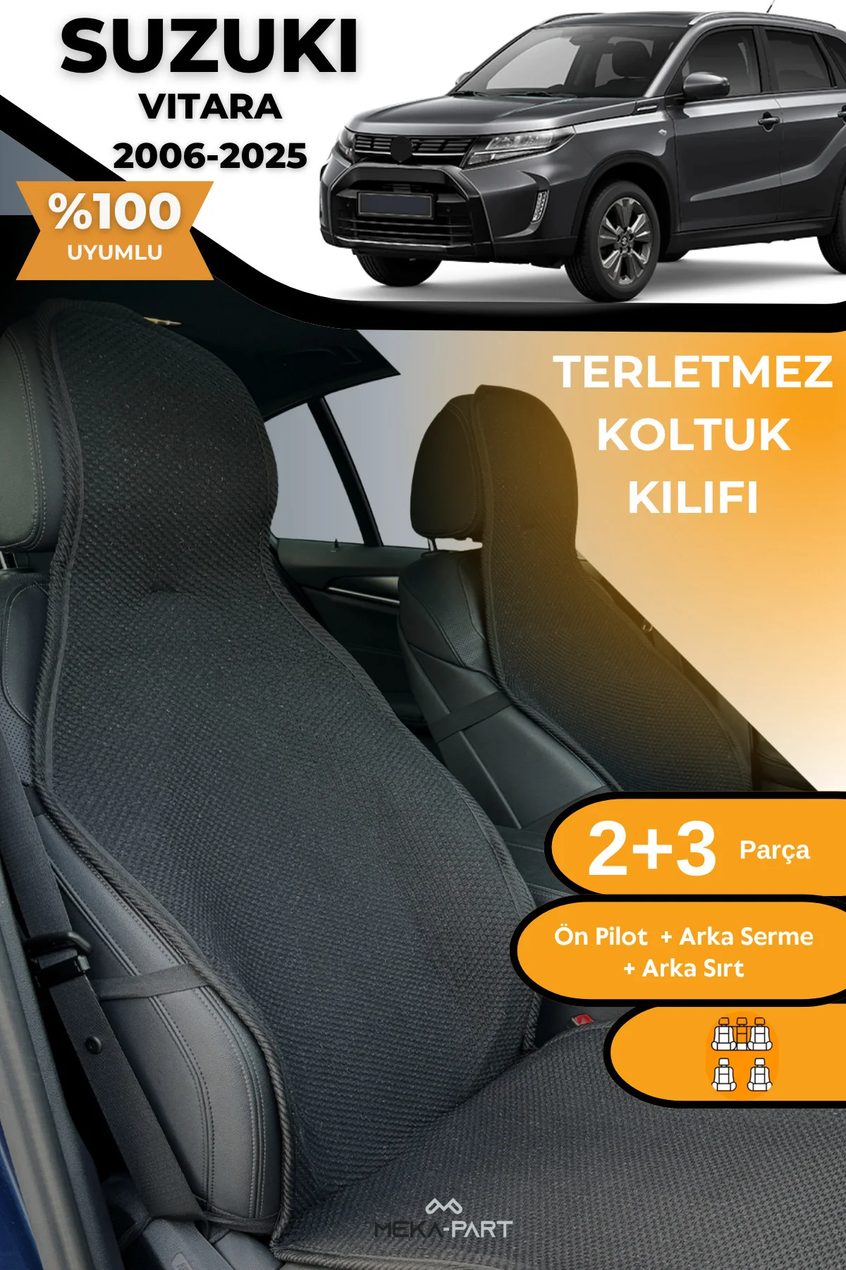 Terletmez Oto Koltuk Koruyucu Kılıf %100 Pamuk 5 li Tam Set Füme 