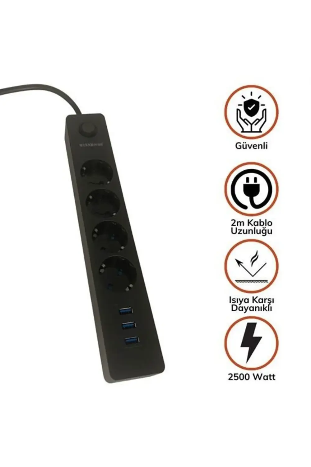 ® Termak Akım Korumalı 4 Priz 3 USB Girişli Uzatma Kablosu Güç&Şa
