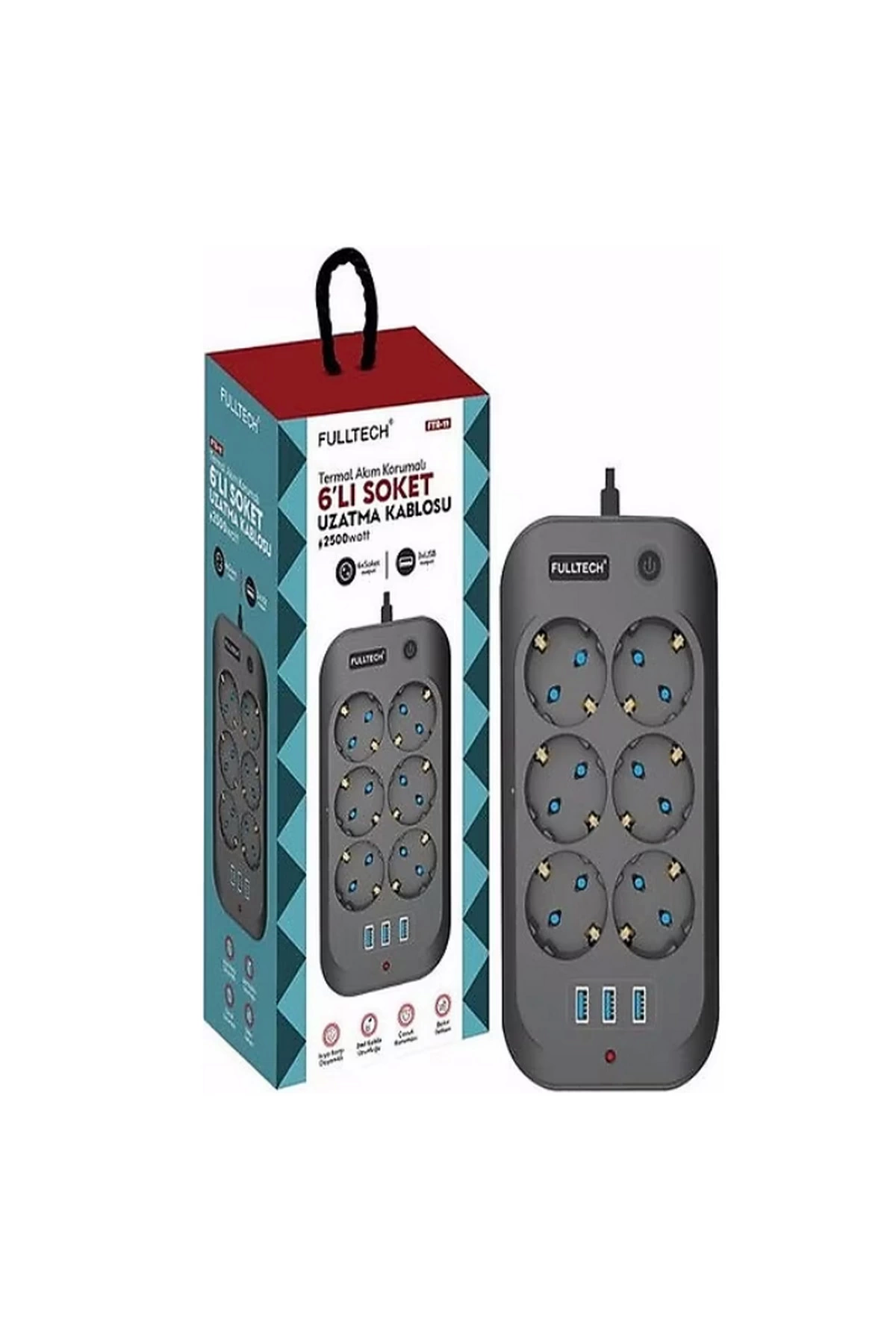Termal Akım Korumalı, Çocuk Korumalı, 6’lı 2 Mt Uzatma Kablosu 6