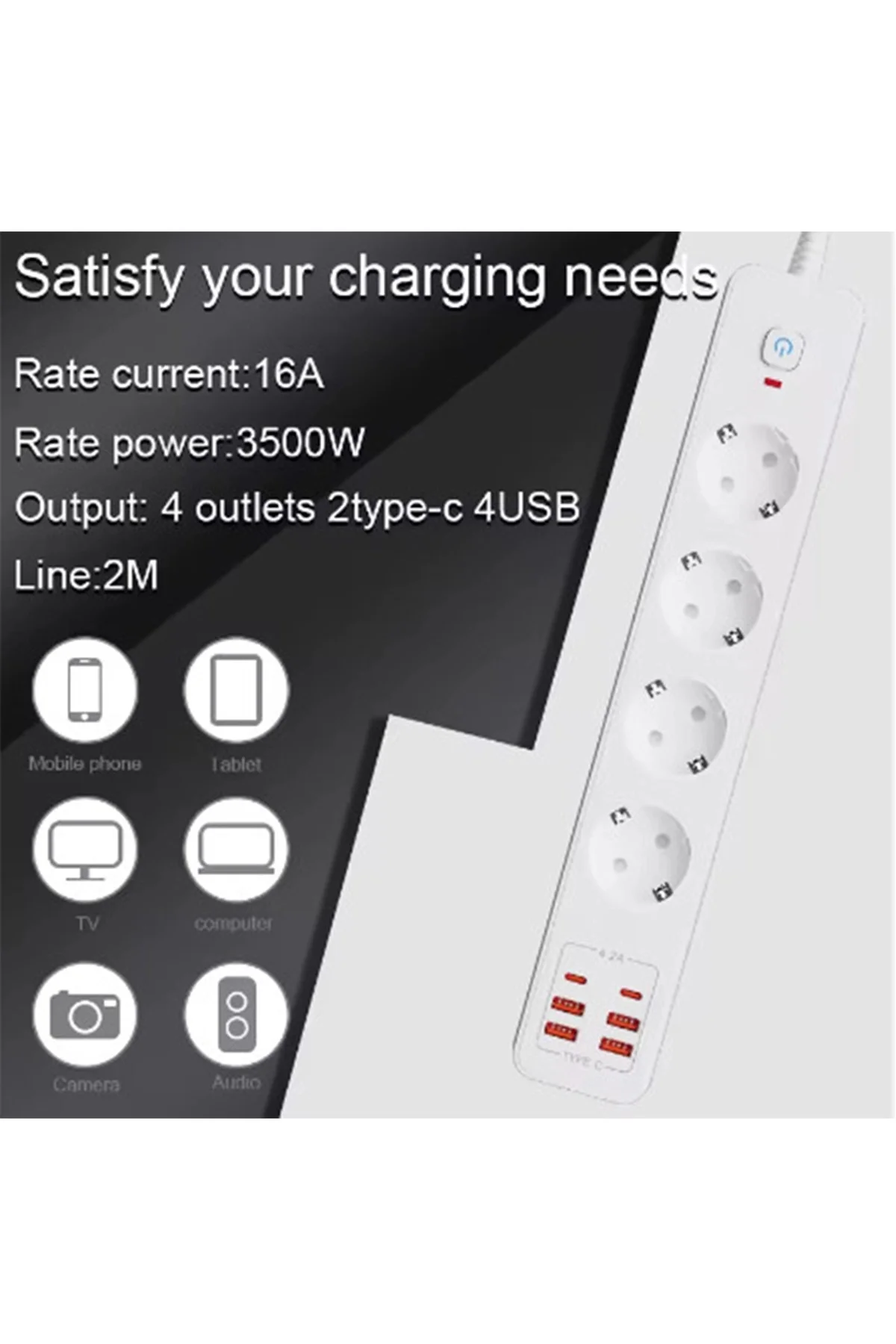 Termal Akım Korumalı 4’lü Priz 4x USB 2x Type-C Çıkışlı Grup Priz Çoğaltıcı (3500W) - Görsel 6