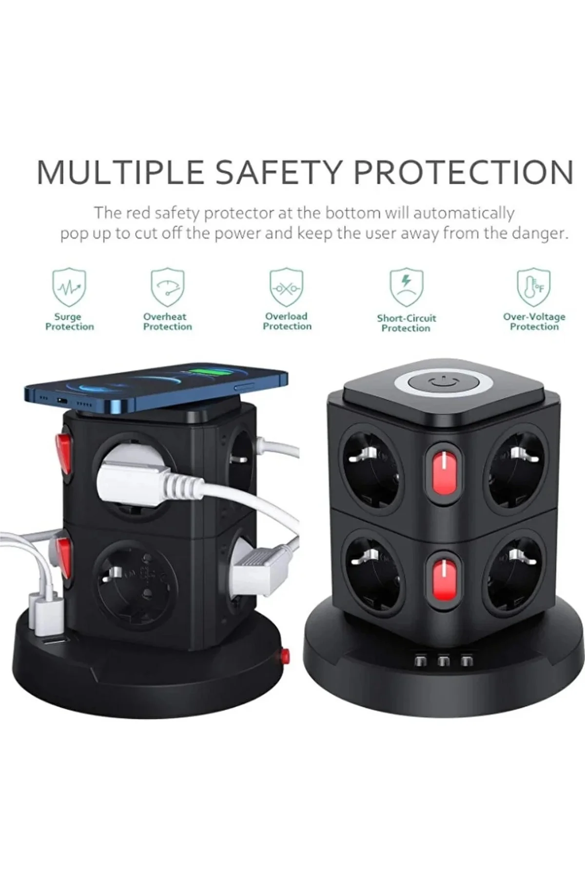 Termal Akım Korumalı Isıya Dayanıklı 3 Usb 8 Priz Ve Wireless Kablosuz Şarj 2.4 Amper Kablolu Priz Termal Akım Korumalı Isıya Dayanıklı 3 Usb 8 Priz Ve Wireless Kablosuz Şarj 2.4 Amper Kablolu Priz