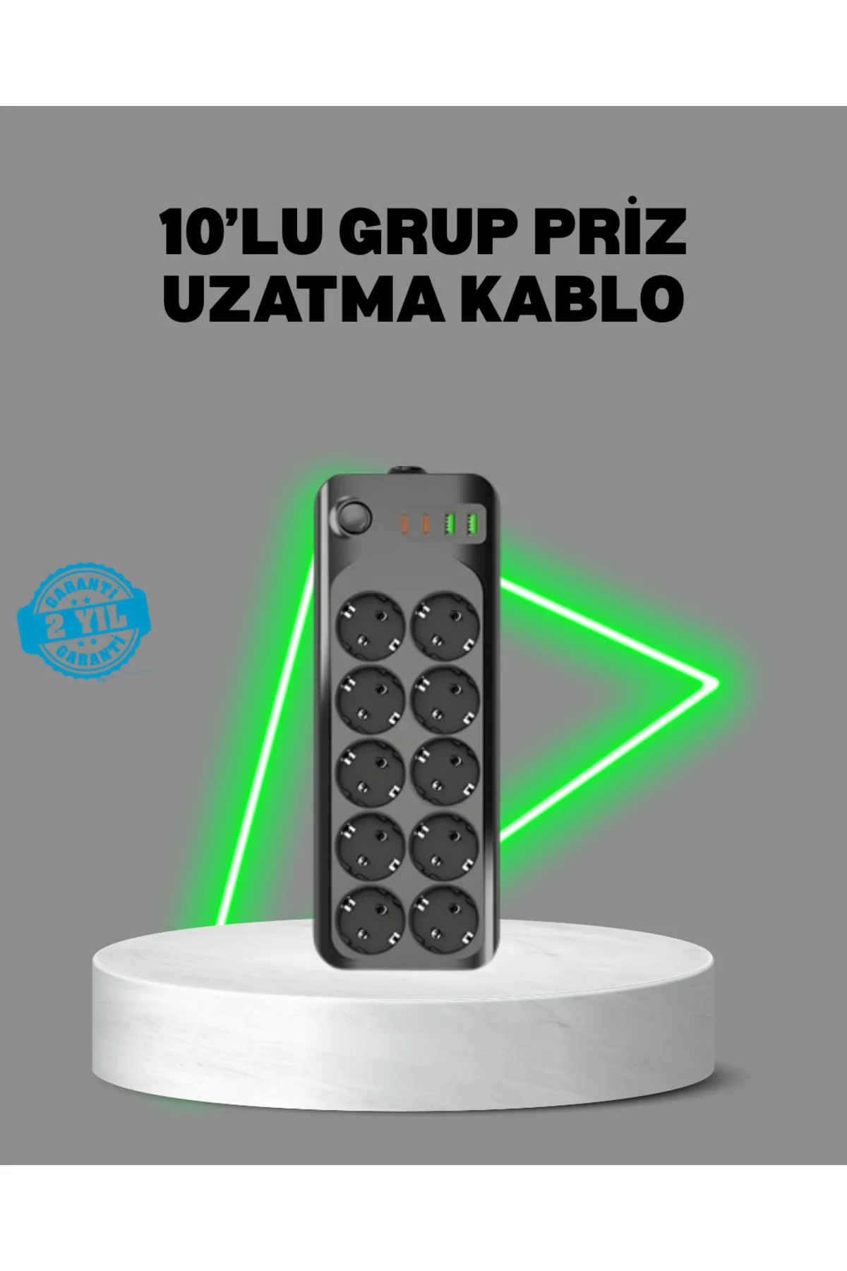 Termal Akım Korumalı 10’lu Grup Priz USB Type-C Hızlı Şarj 2500W 