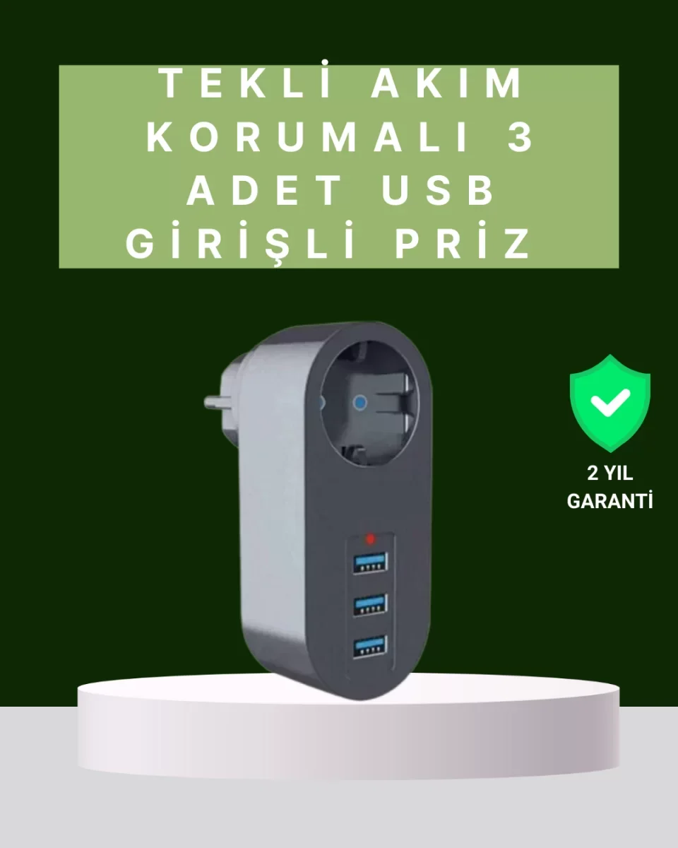 Termal Akım Korumalı 3 USB'li Güvenli Priz – Akıllı Akım Dengeleme - Lisinya