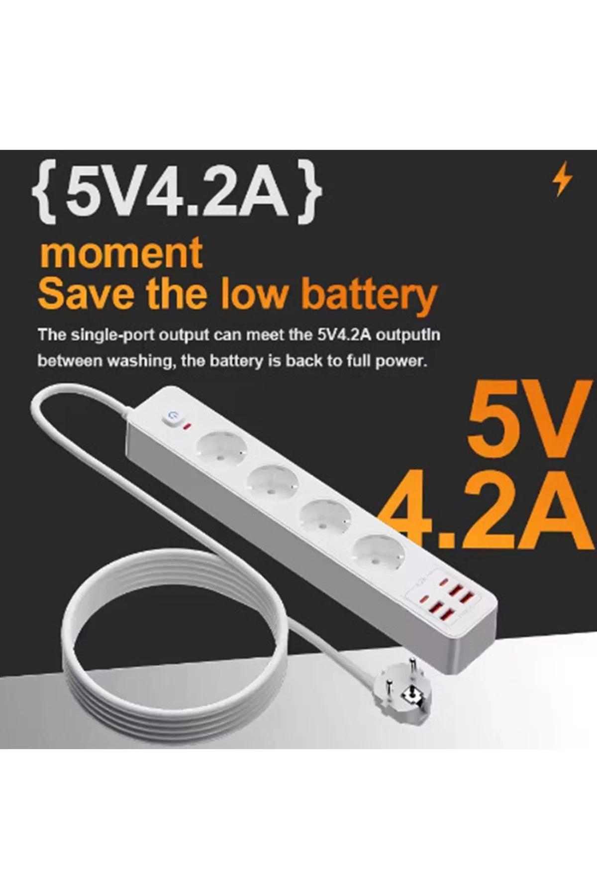 Termal Akım Korumalı 4’lü Priz 4x USB 2x Type-C Çıkışlı Grup Priz Çoğaltıcı (3500W) - Görsel 4