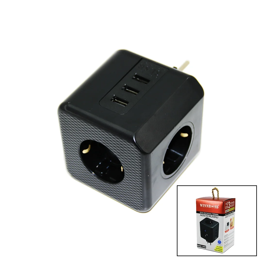 Termal Akım Korumalı  3x Priz 3x Usb Duvar Tipi Priz Siyah 10a - 2500w Bx40 Fiyatı, Yorumları ve Özellikleri