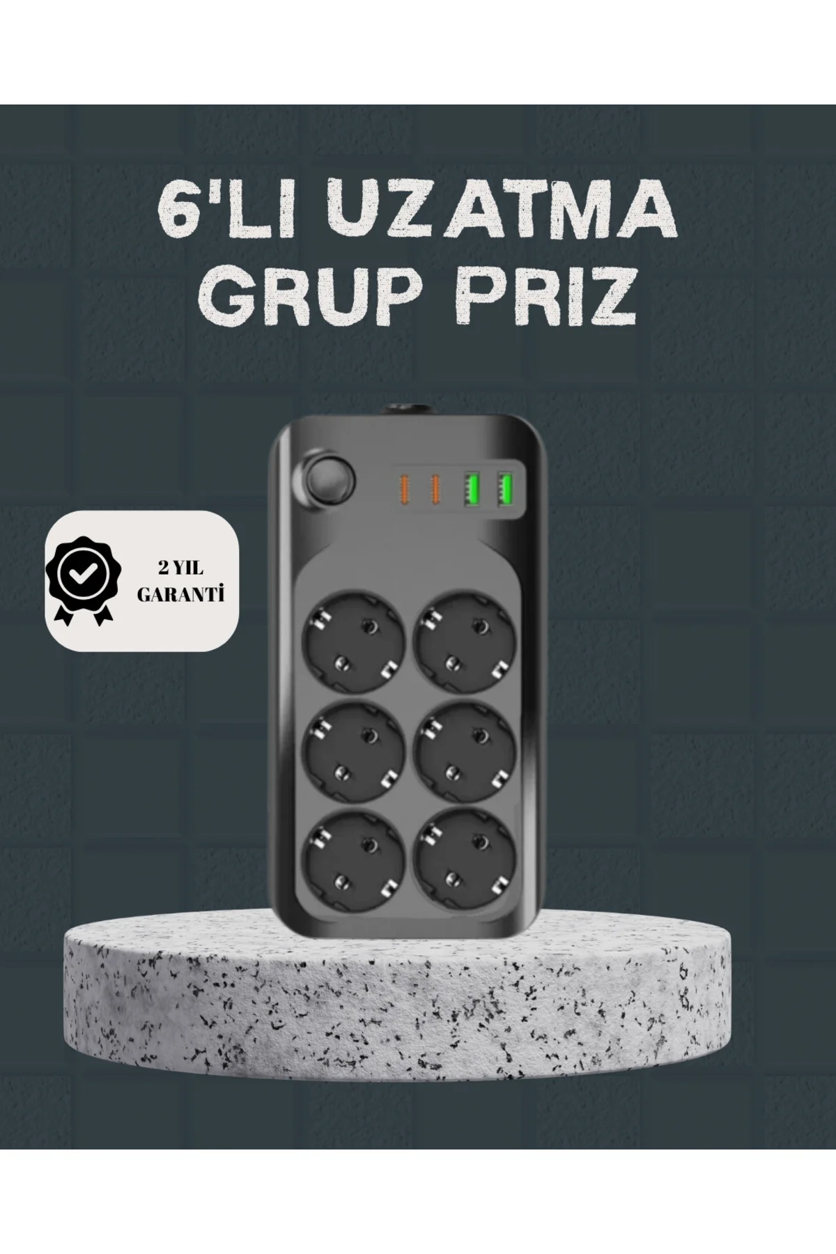Termal Akım Korumalı 6’lı Uzatma Priz USB Type-C Hızlı Şarj 2500W
