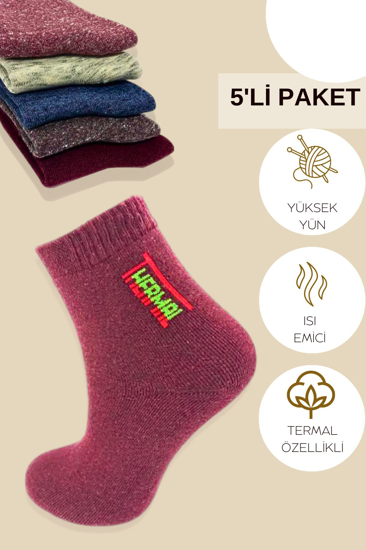 Kral Socks Termal Erkek Havlu Patik Çorap 5'Li Set(5 Çift)