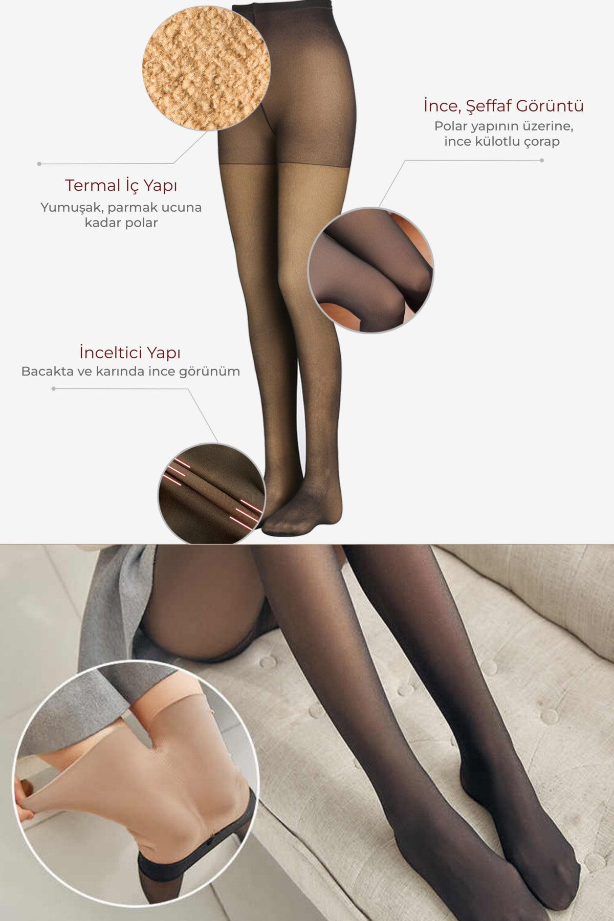 Penti Termal İnce Görünümlü İçi Polarlı Külotlu Çorap