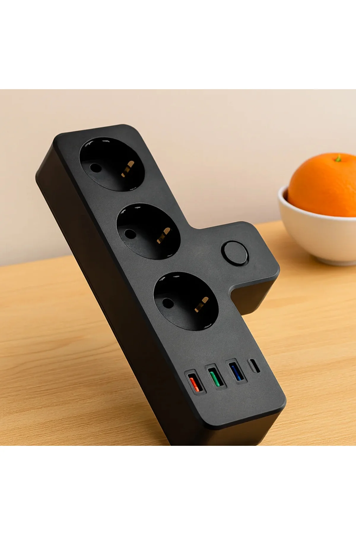 Termal Korumalı Duvar Prizi - 3xPriz 3xUSB 1xType-C (Siyah)