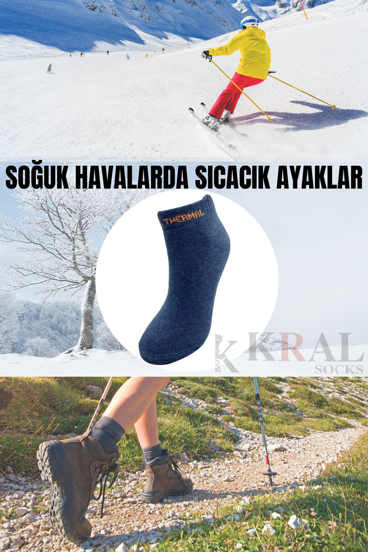 Kral Socks Termal Özellikli 2X Korumali (3 Çift) Asorti Renkli Kadin Kişlik 