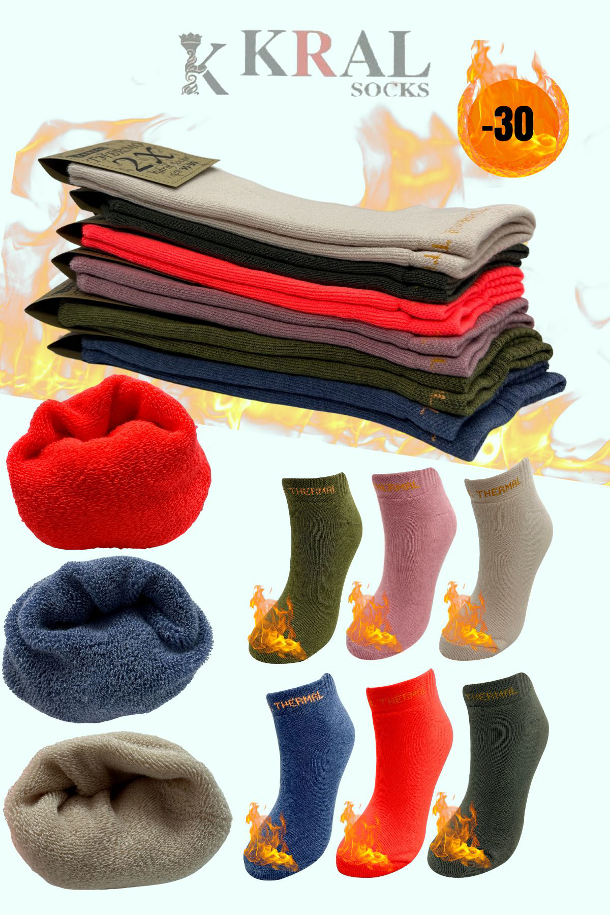 Kral Socks Termal Özellikli 2X Korumali (3 Çift) Asorti Renkli Kadin Kişlik 