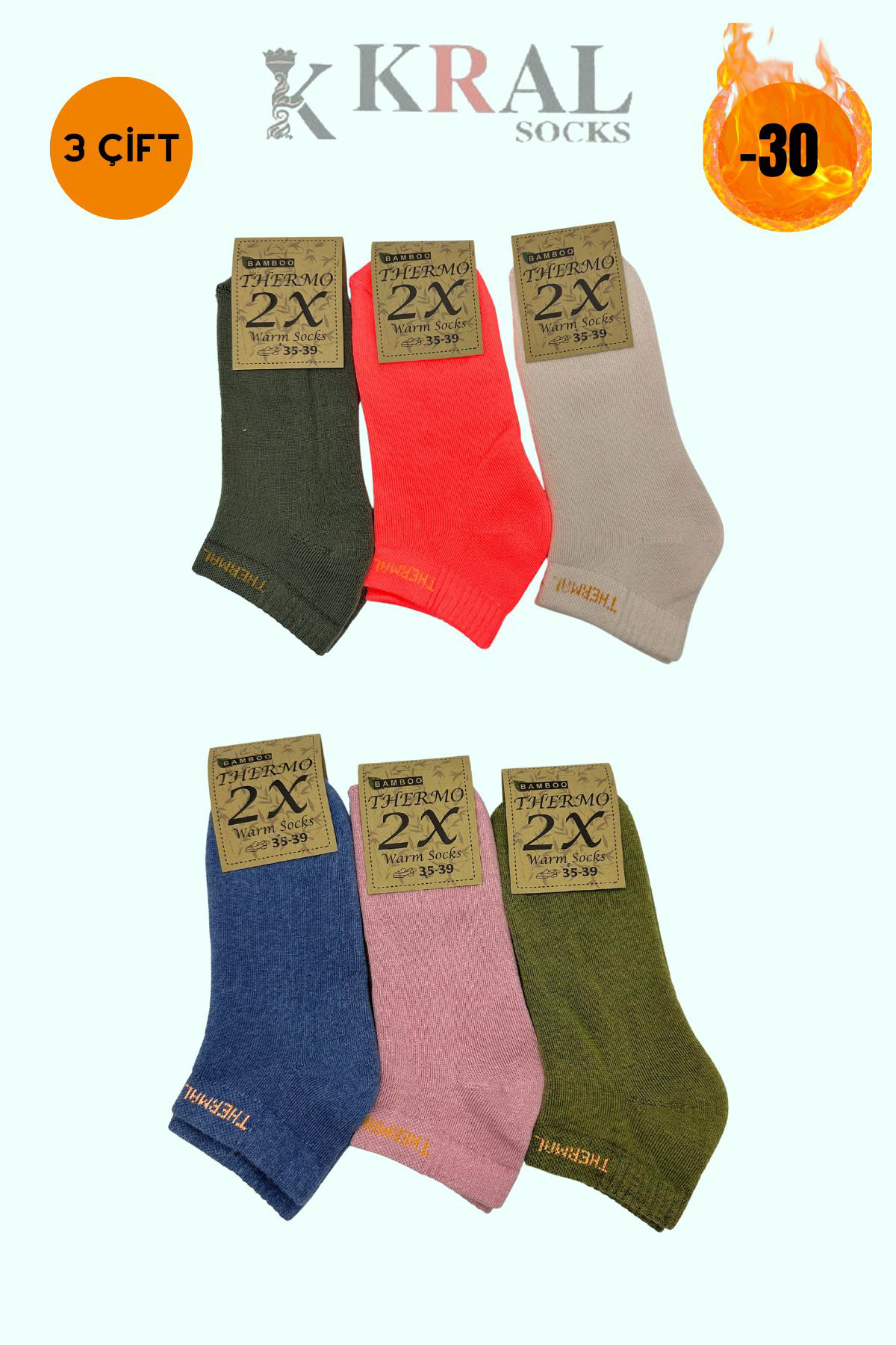 Kral Socks Termal Özellikli 2X Korumali (3 Çift) Asorti Renkli Kadin Kişlik 