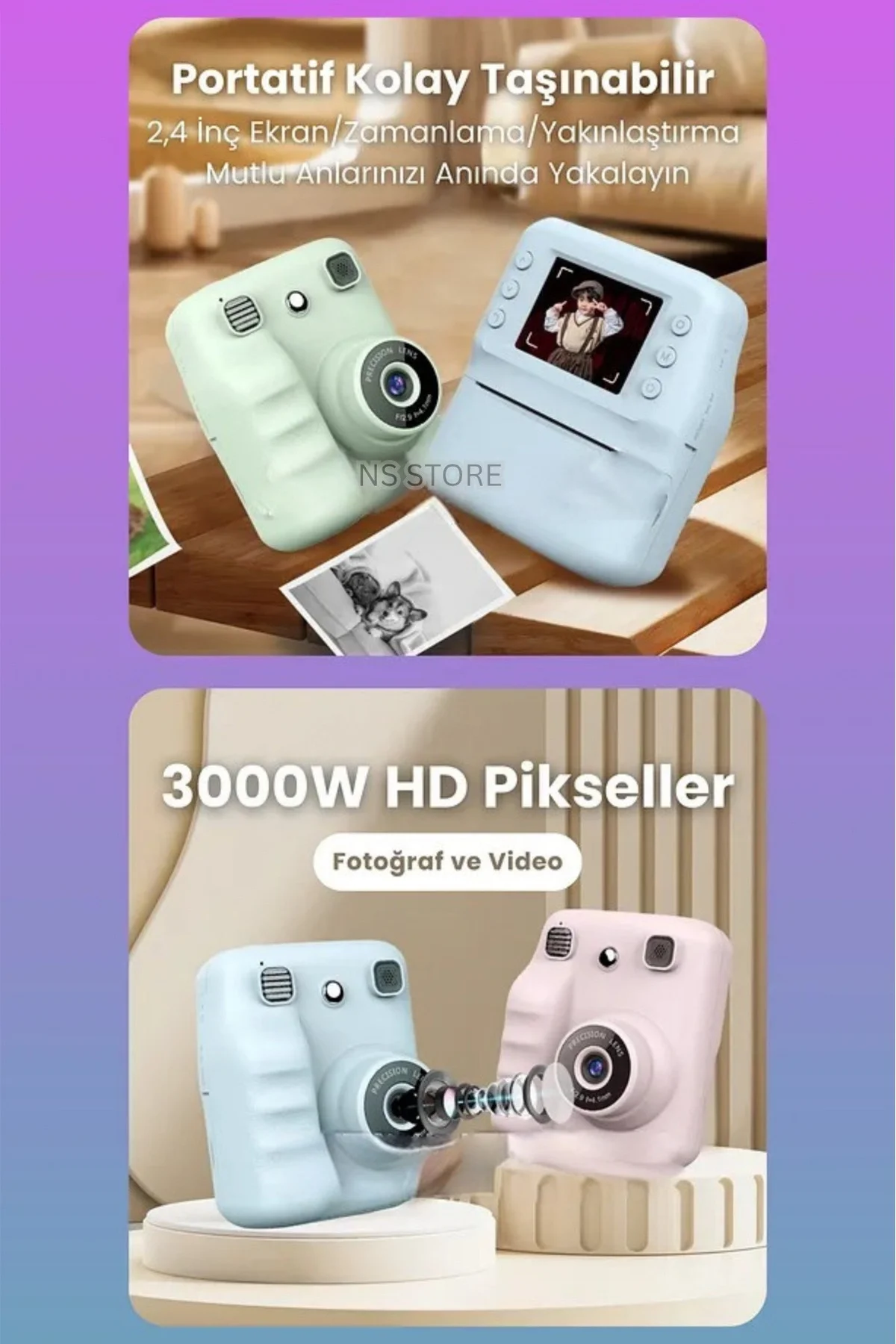 Termal Yazıcılı, Yüksek Çözünürlüklü ve Zoom Özellikli Çocuklar İçin Dijital Fotoğraf Makinesi