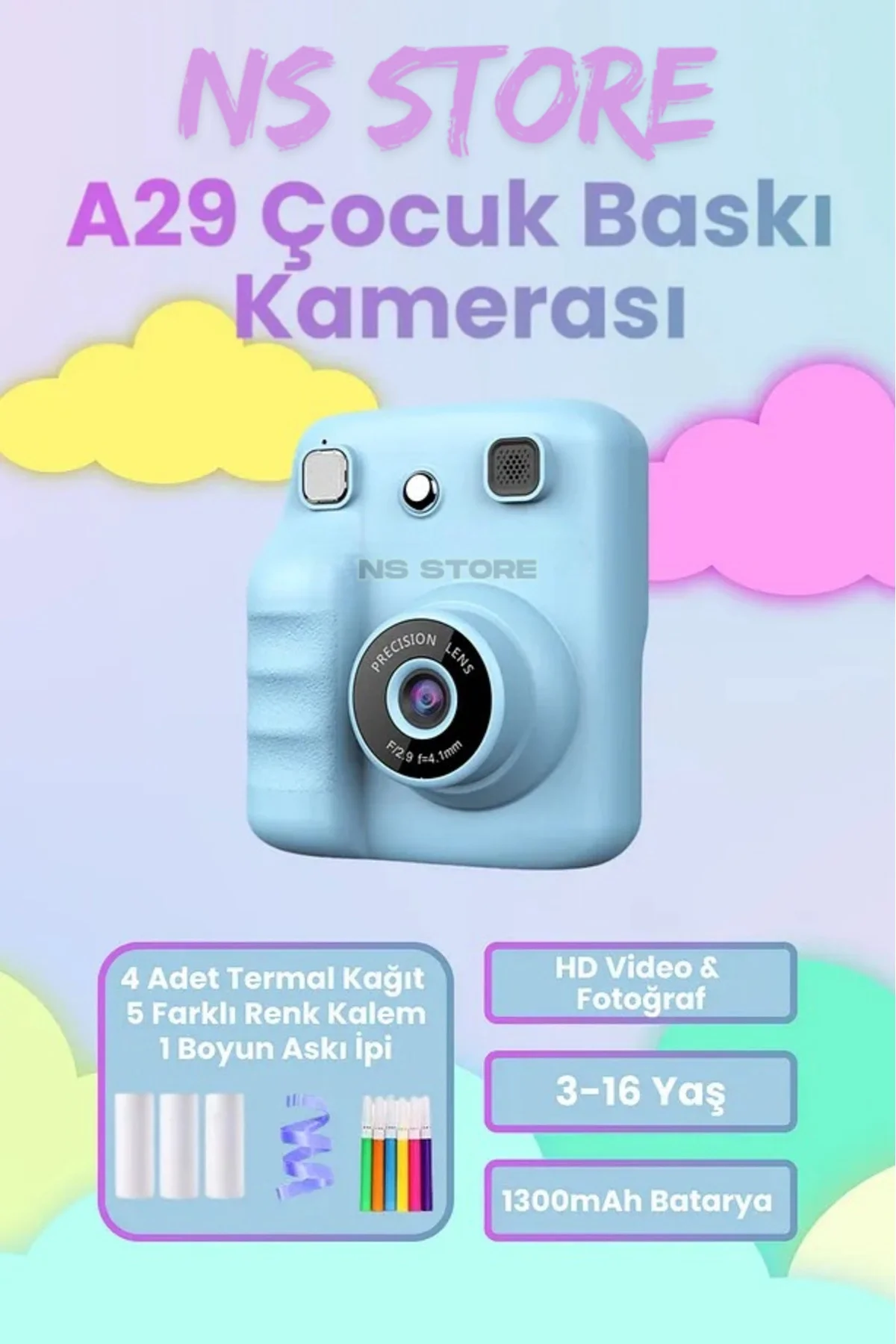 Termal Yazıcılı, Yüksek Çözünürlüklü ve Zoom Özellikli Çocuklar İçin Dijital Fotoğraf Makinesi