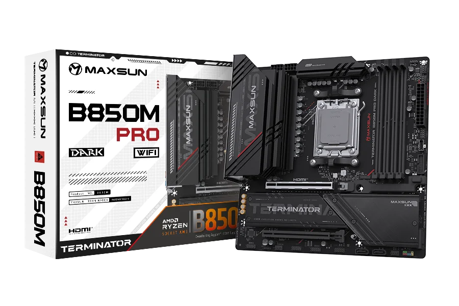 Terminator B850M PRO DARK WIFI AM5 DDR5 7800 Mhz M2.HDMI mAtx AMD Anakart