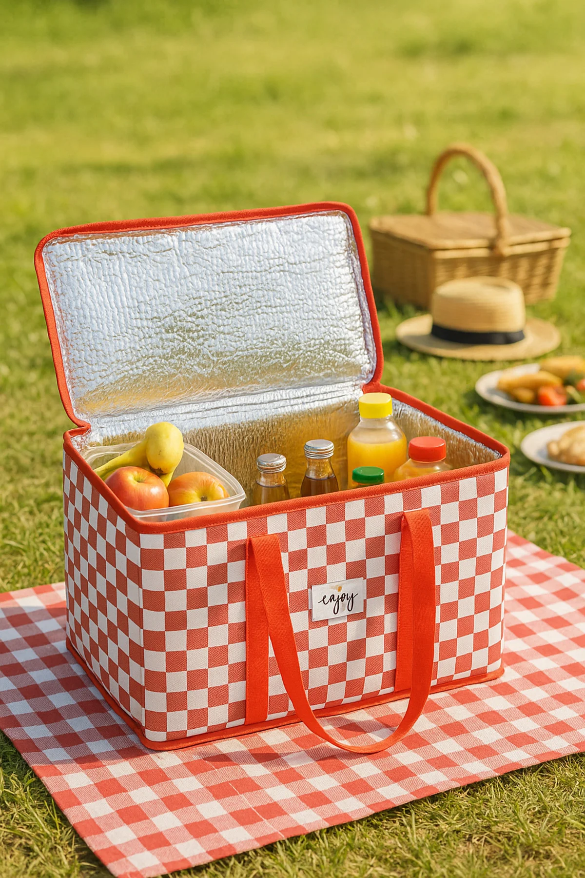 Termo Lüks Piknik Çantası Kırmızı Ekoseli 35 x 20 x 20 cm