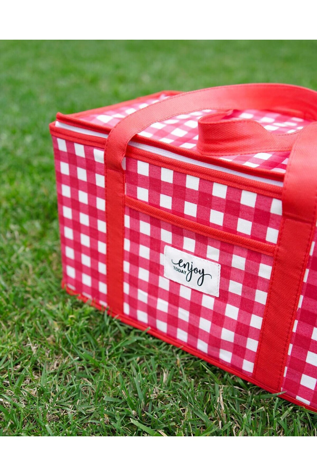 Pazar Kapısı Termo Lüks Piknik Çantası Kırmızı Ekoseli 35 X 20 X 20 Cm